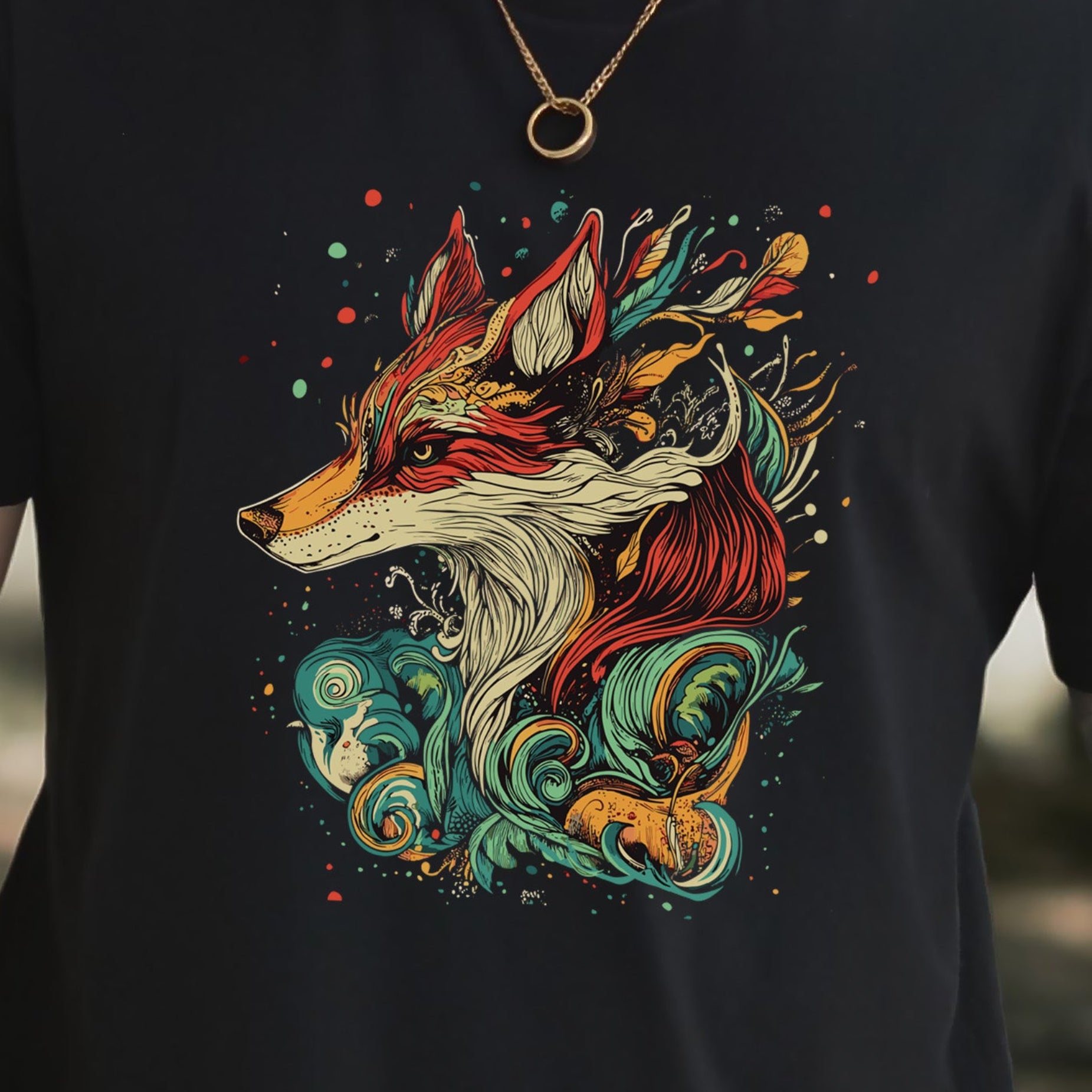 Fox in Vibrant Colors T-Shirt – Intricate and Artistic Design