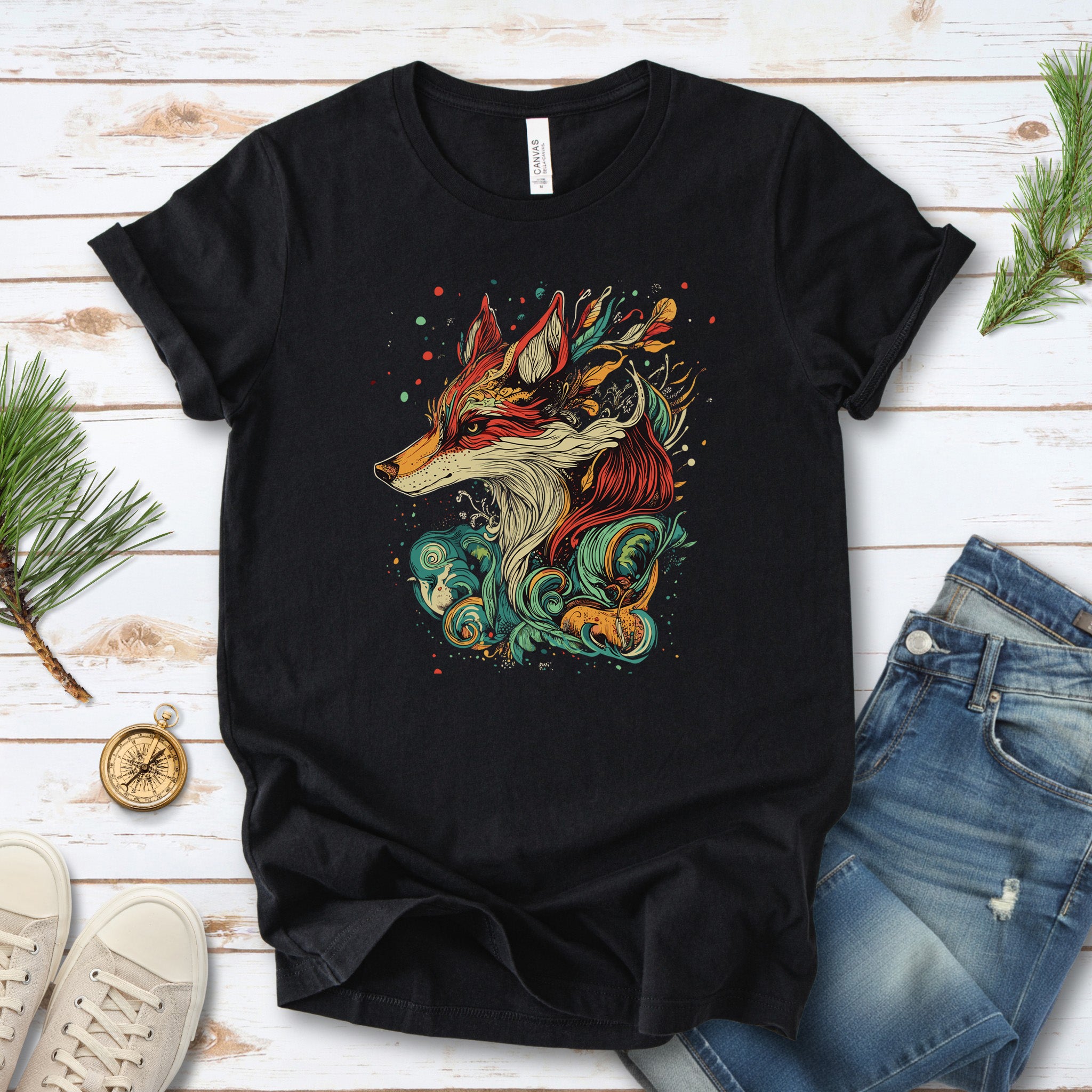 Fox in Vibrant Colors T-Shirt – Intricate and Artistic Design
