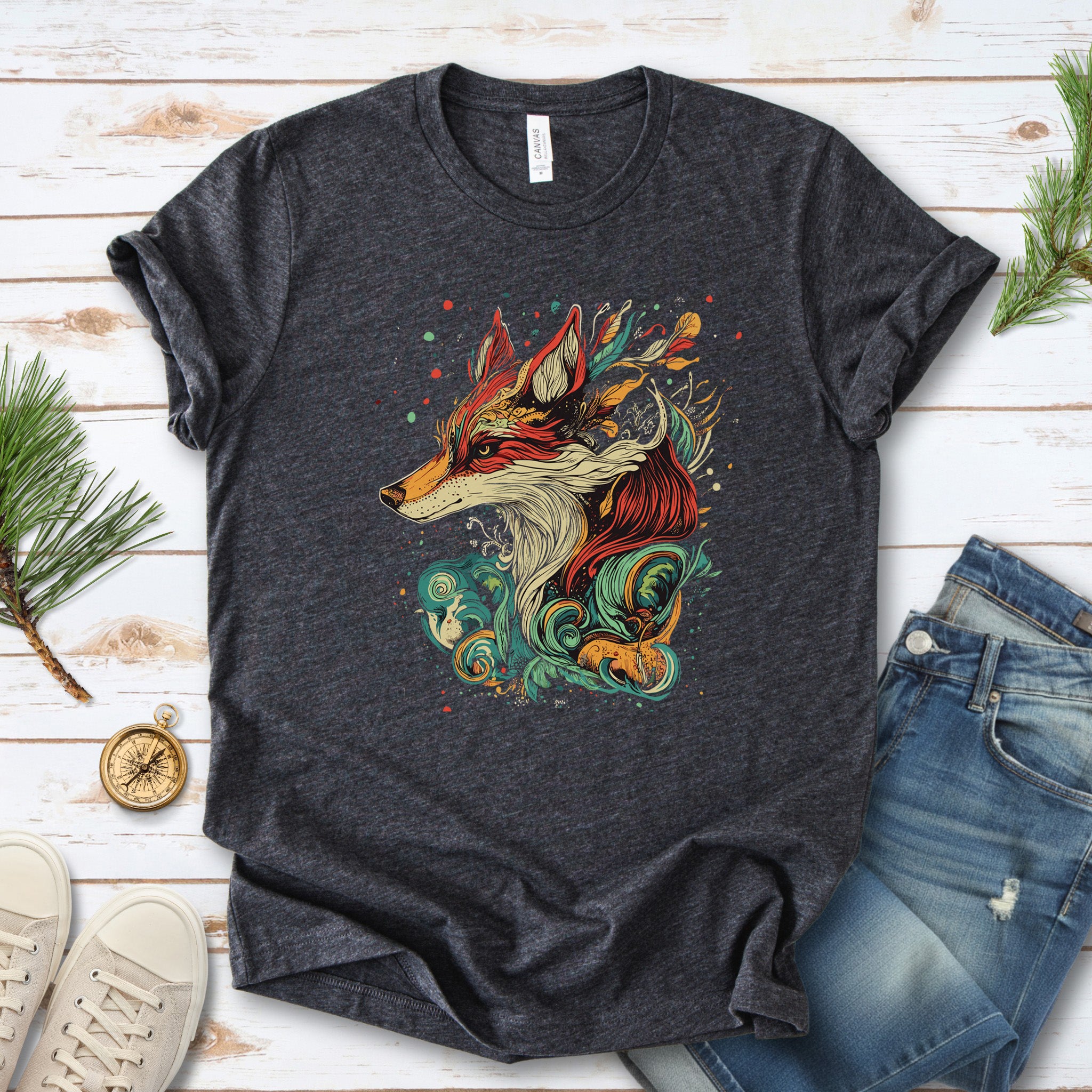Fox in Vibrant Colors T-Shirt – Intricate and Artistic Design