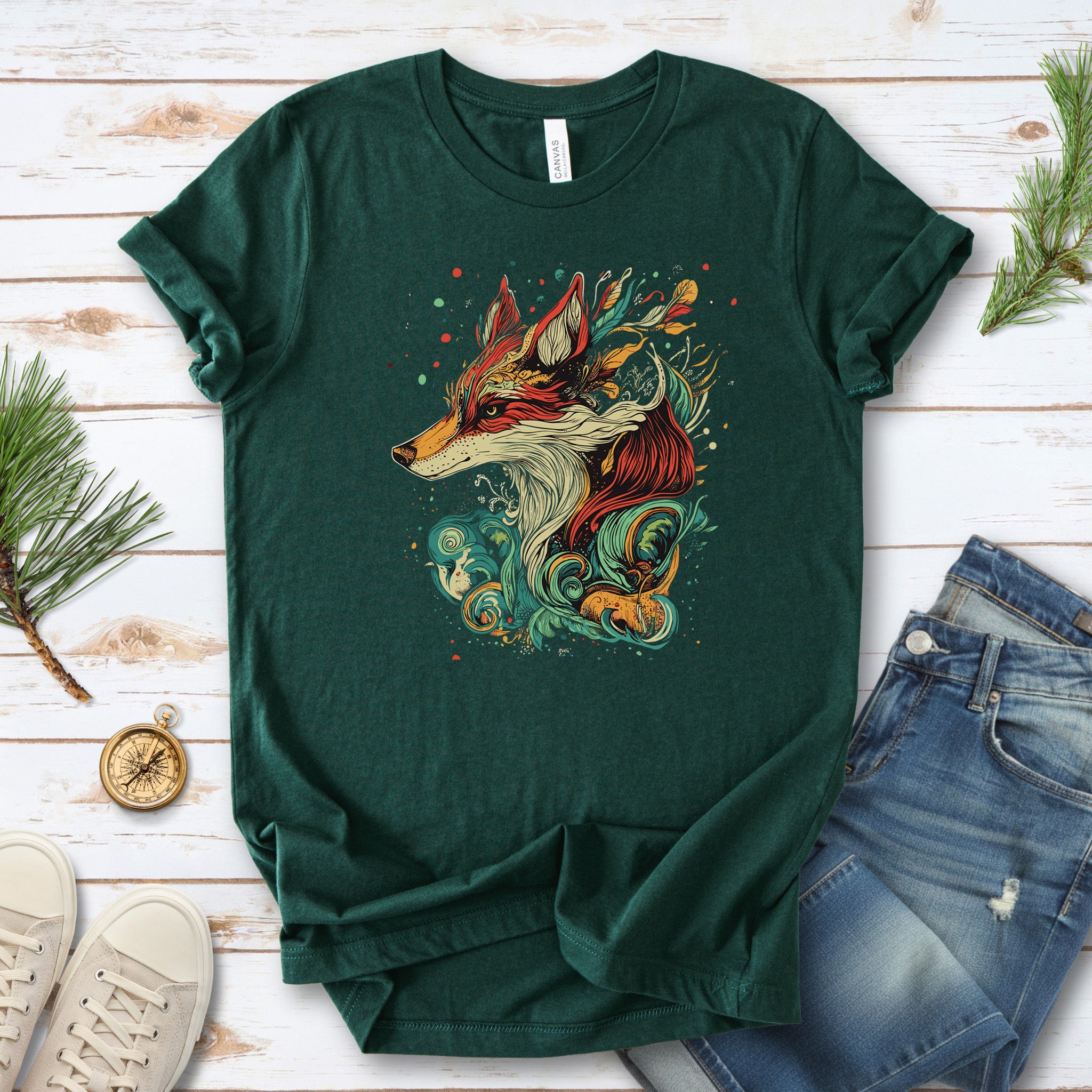 Fox in Vibrant Colors T-Shirt – Intricate and Artistic Design