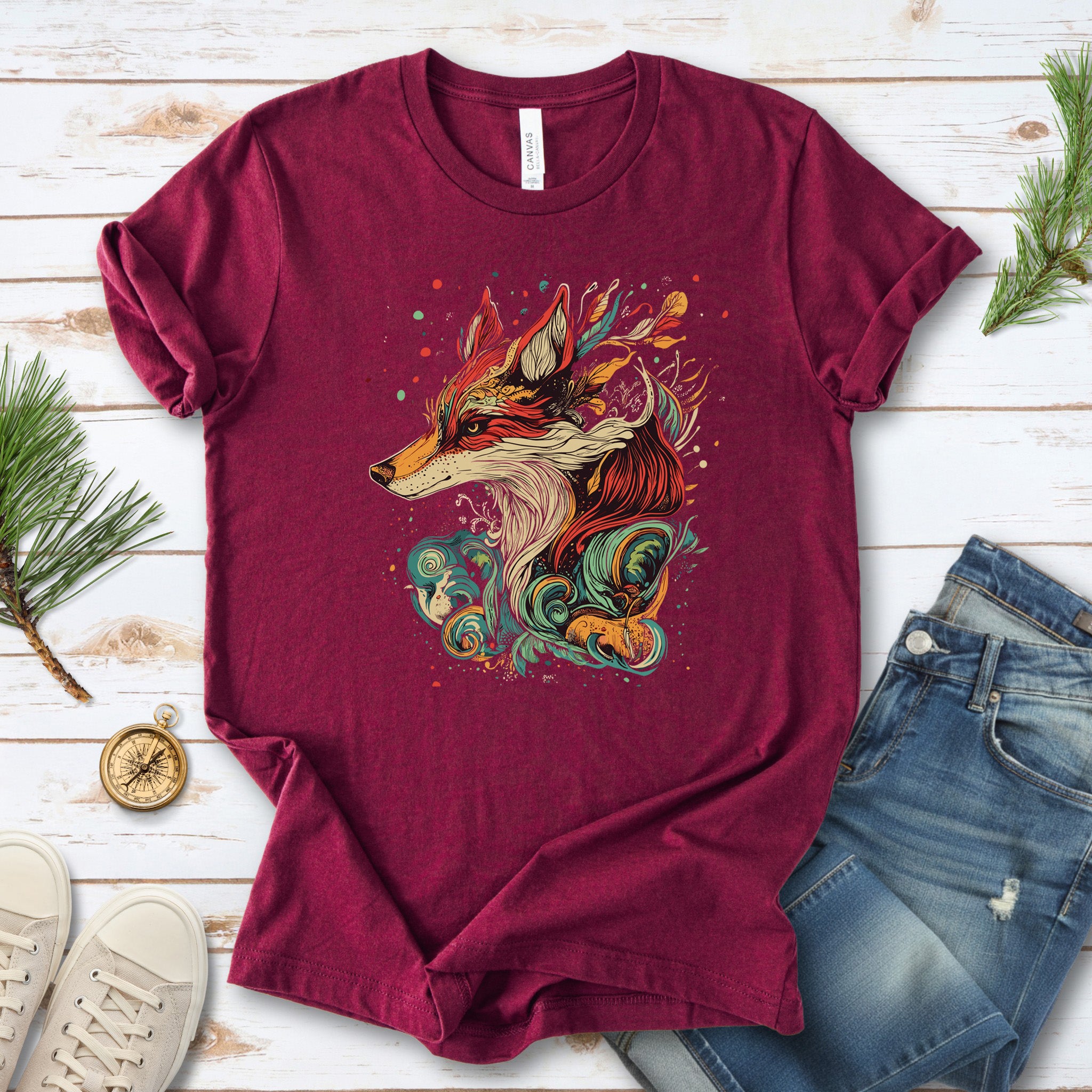 Fox in Vibrant Colors T-Shirt – Intricate and Artistic Design