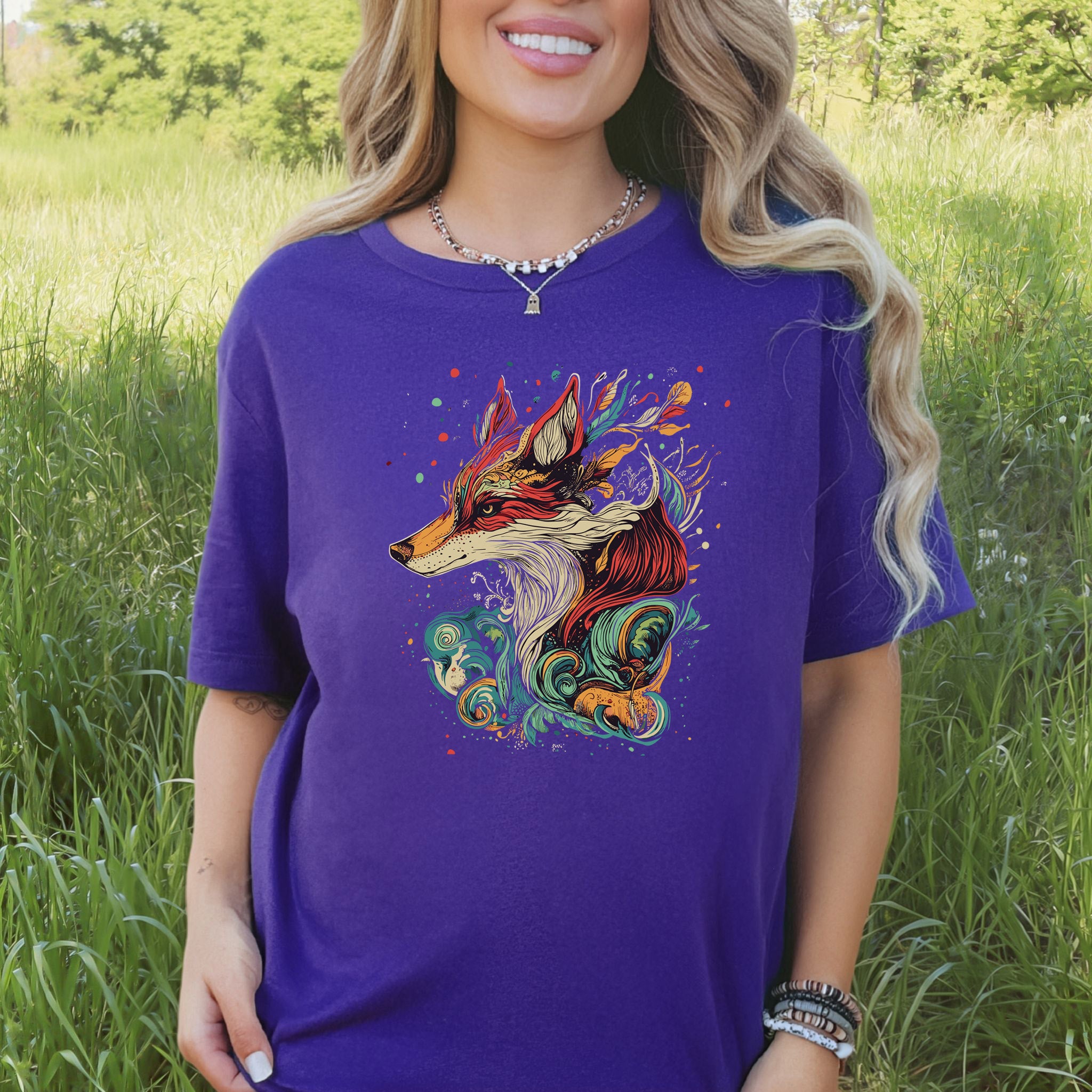 Fox in Vibrant Colors T-Shirt – Intricate and Artistic Design