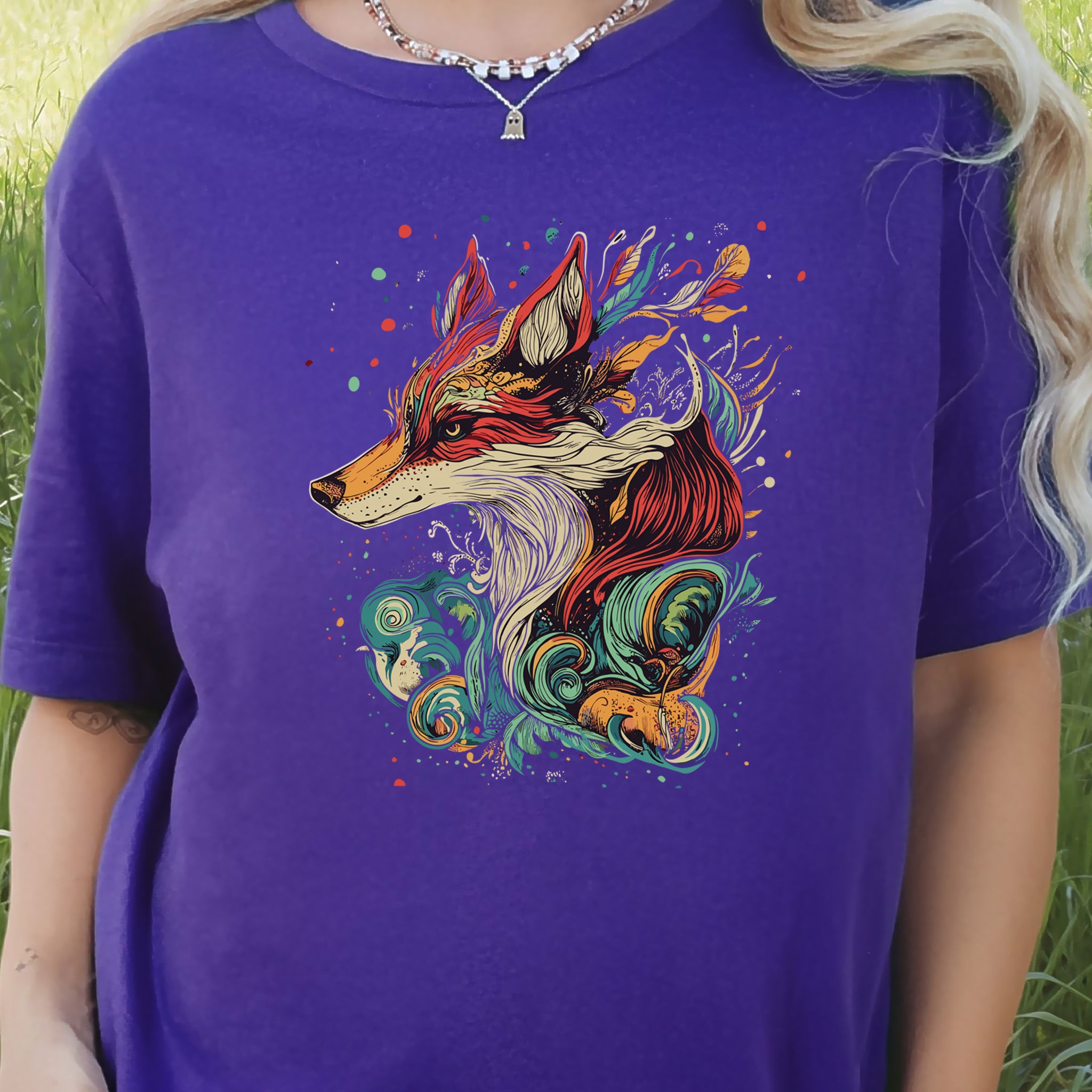 Fox in Vibrant Colors T-Shirt – Intricate and Artistic Design