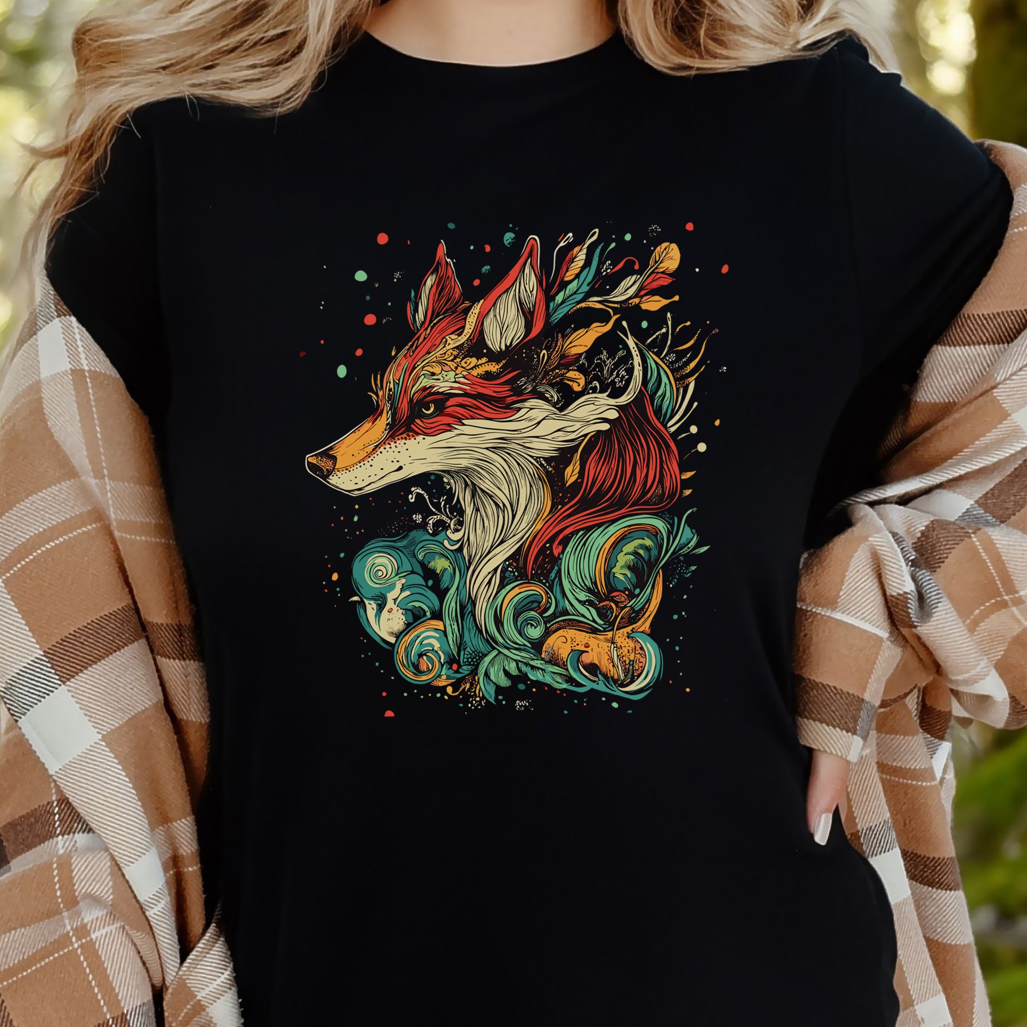 Fox in Vibrant Colors T-Shirt – Intricate and Artistic Design