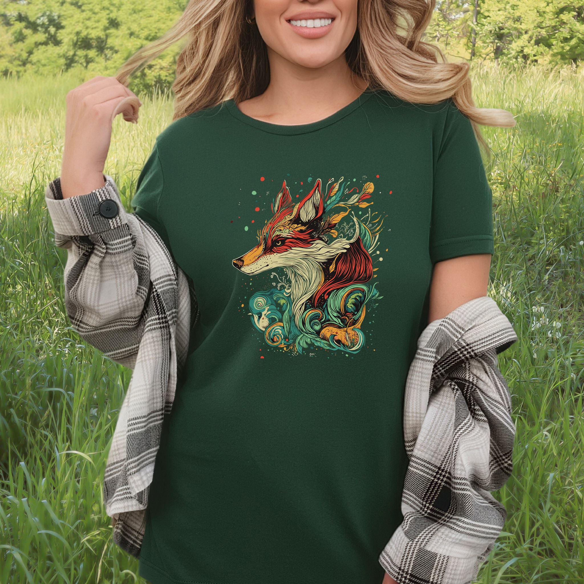 Fox in Vibrant Colors T-Shirt – Intricate and Artistic Design