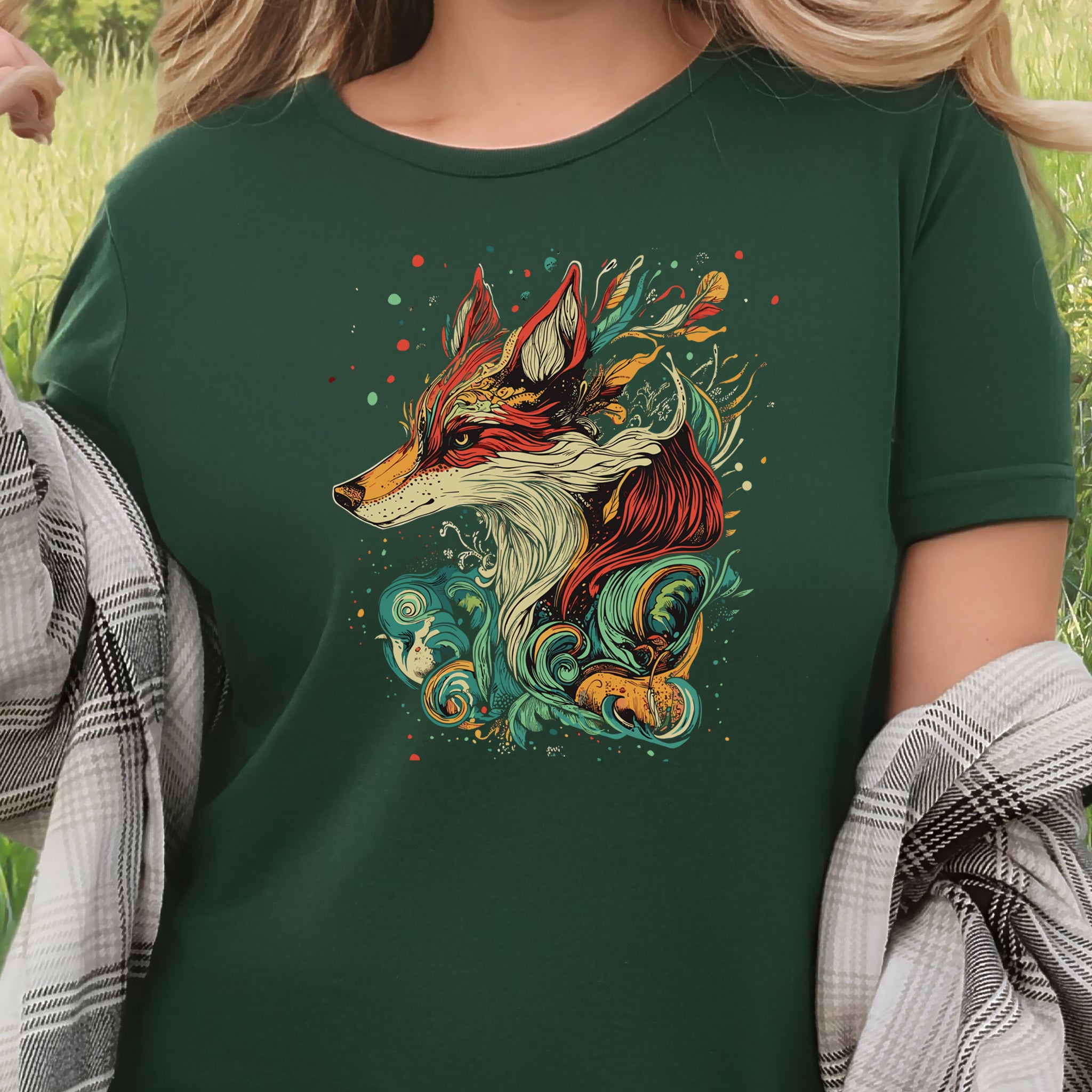 Fox in Vibrant Colors T-Shirt – Intricate and Artistic Design