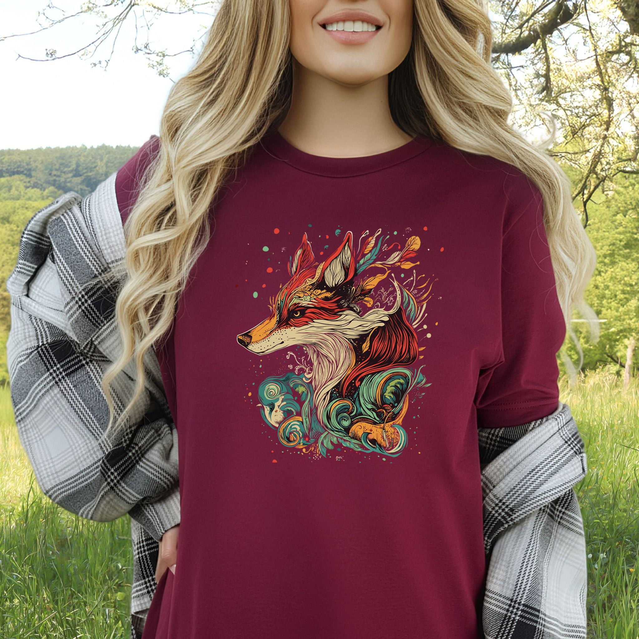 Fox in Vibrant Colors T-Shirt – Intricate and Artistic Design