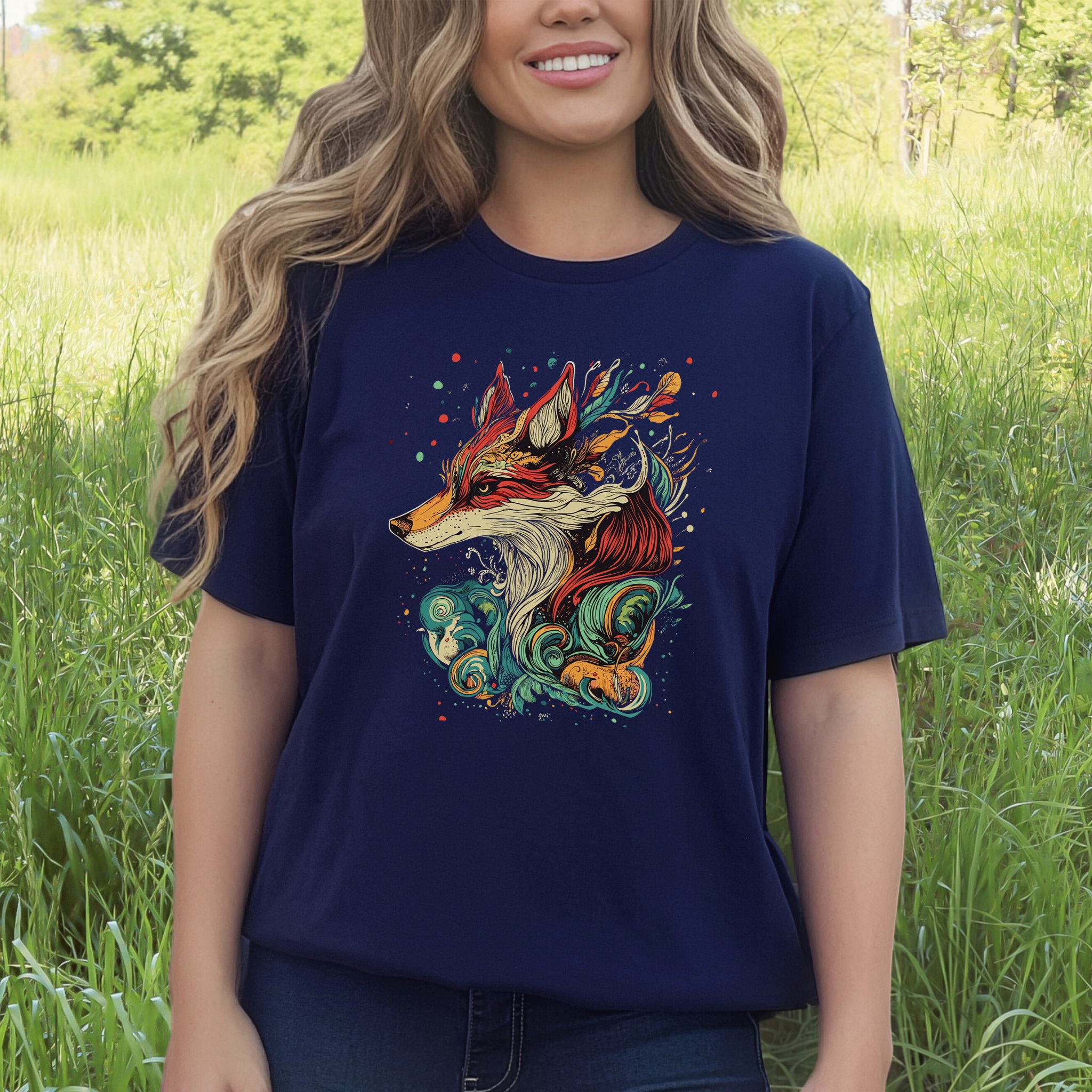 Fox in Vibrant Colors T-Shirt – Intricate and Artistic Design