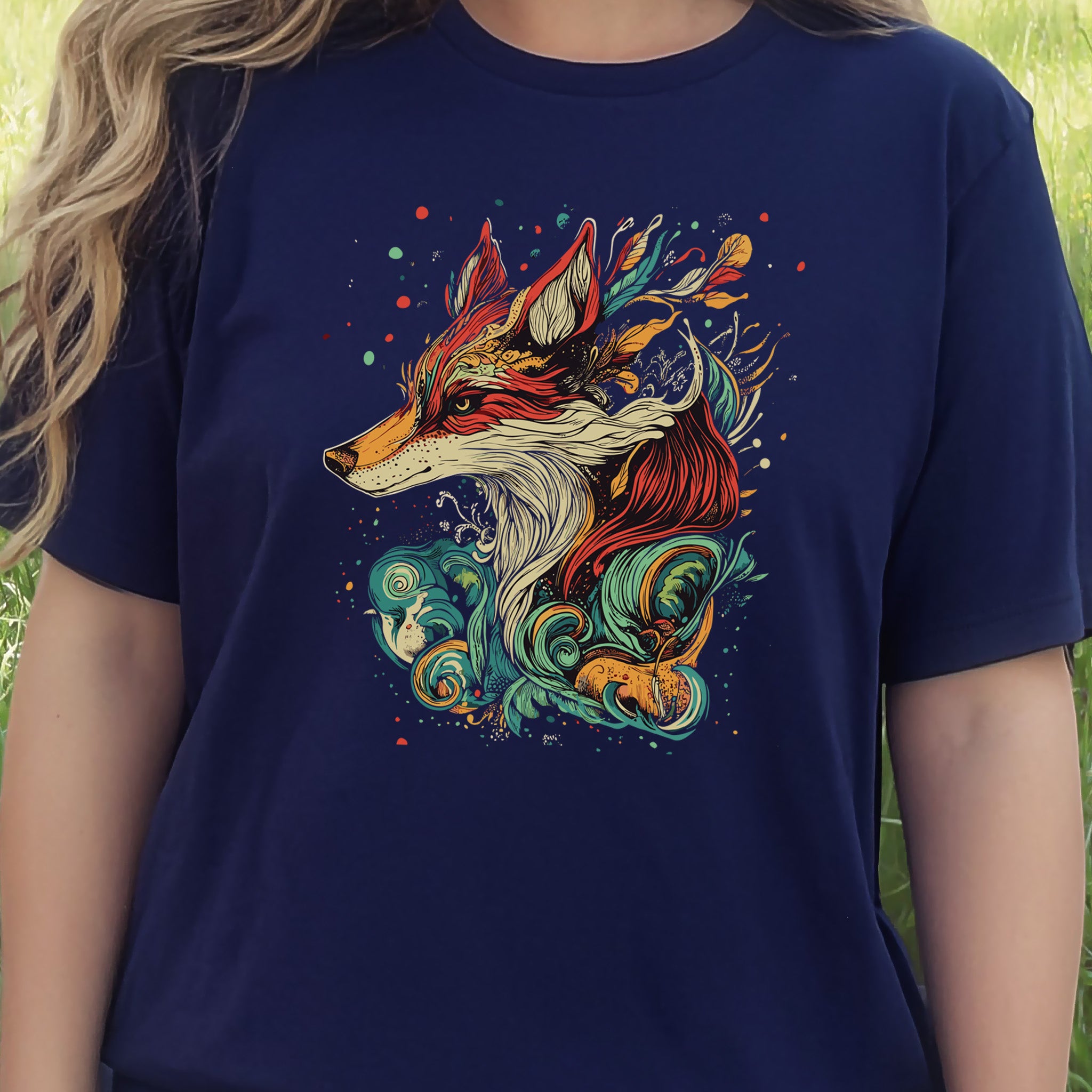 Fox in Vibrant Colors T-Shirt – Intricate and Artistic Design