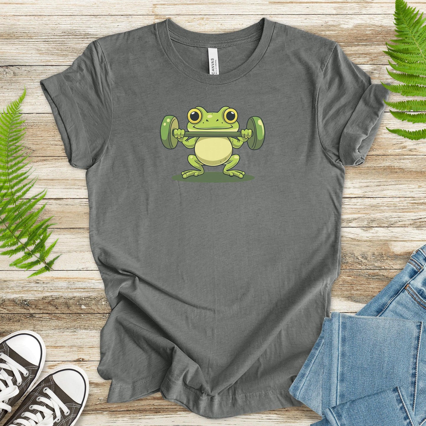 Frog Lifting Weights T-Shirt – Cute Cartoon Design - TShirtree