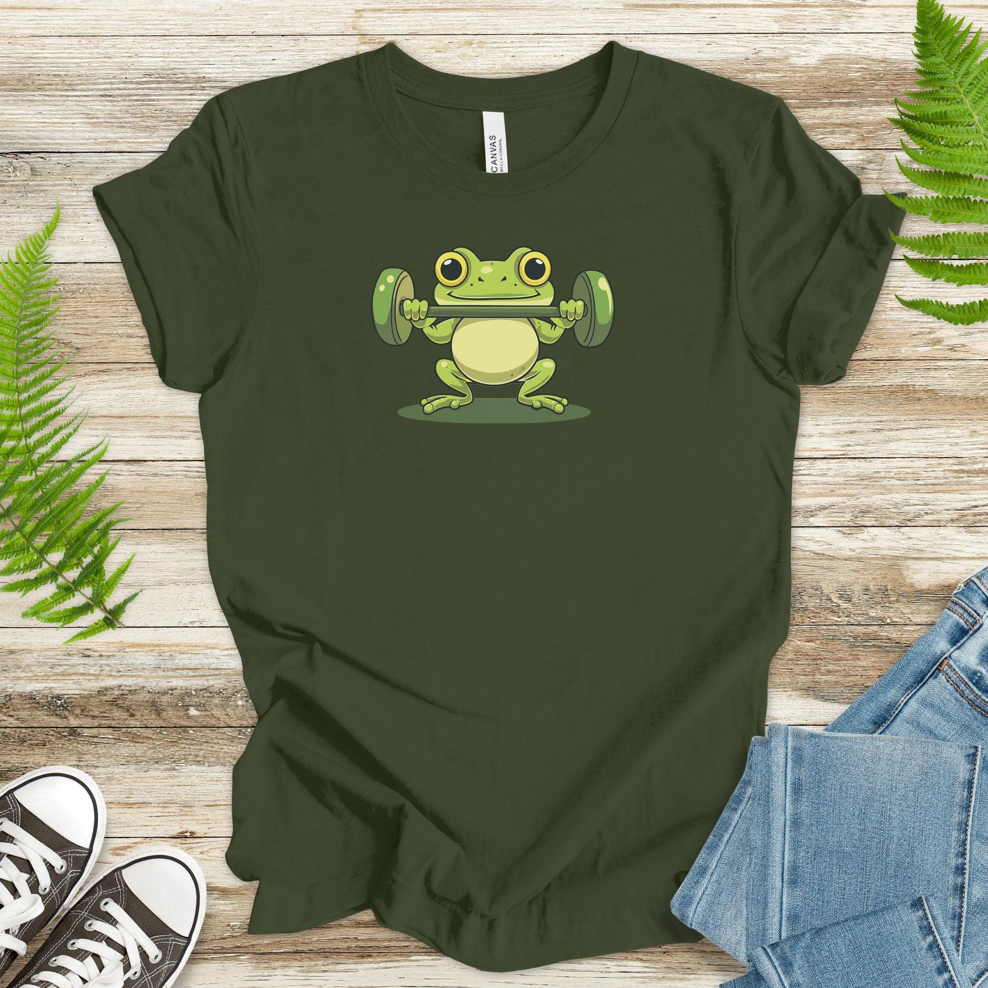 Frog Lifting Weights T-Shirt – Cute Cartoon Design - TShirtree