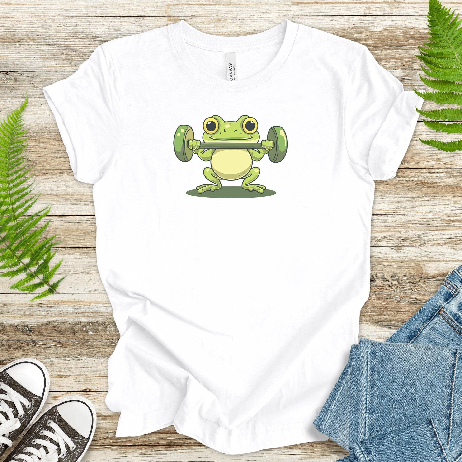 Frog Lifting Weights T-Shirt – Cute Cartoon Design - TShirtree