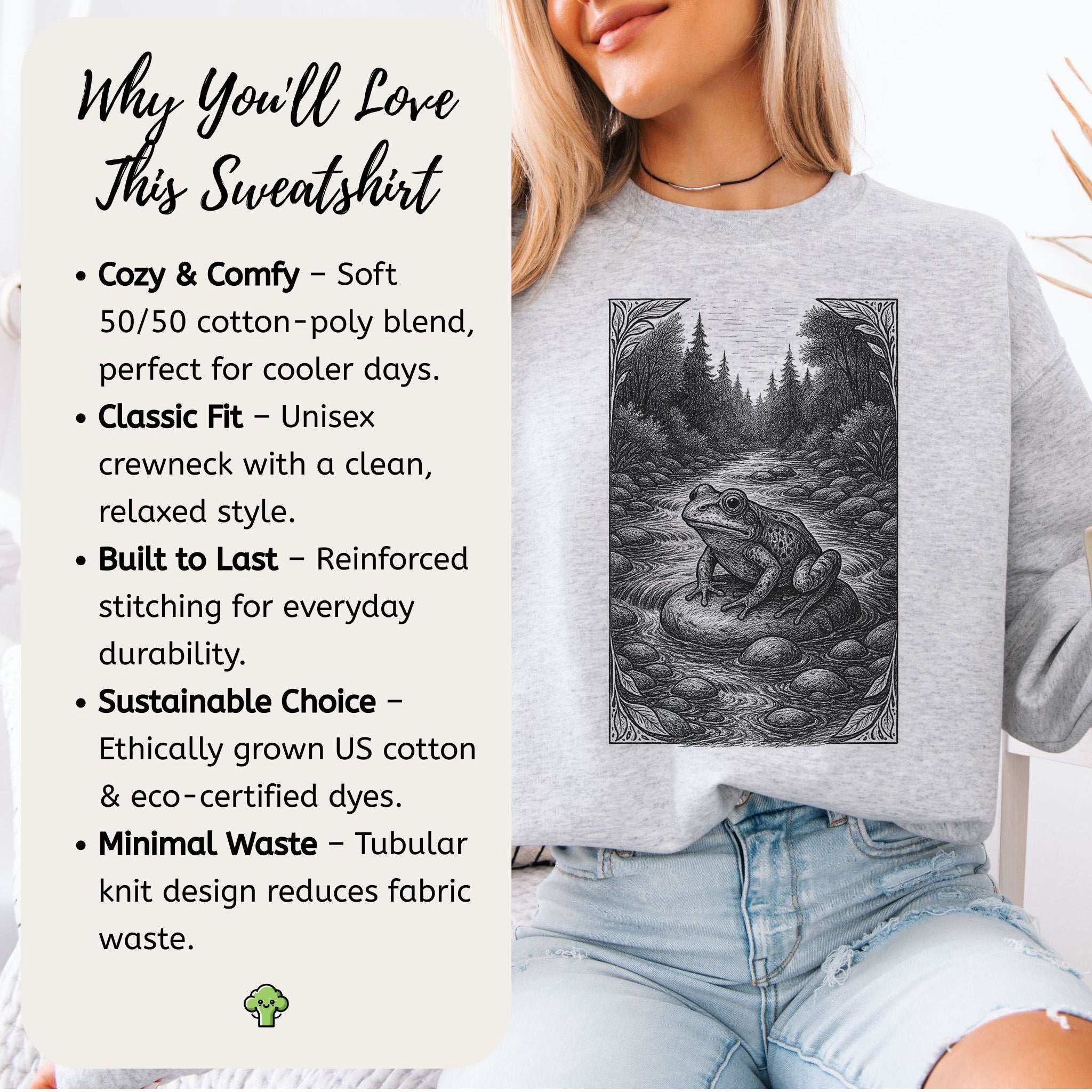 Still Waters Frog Sweatshirt – Spirit Animal of Calm and Water Energy