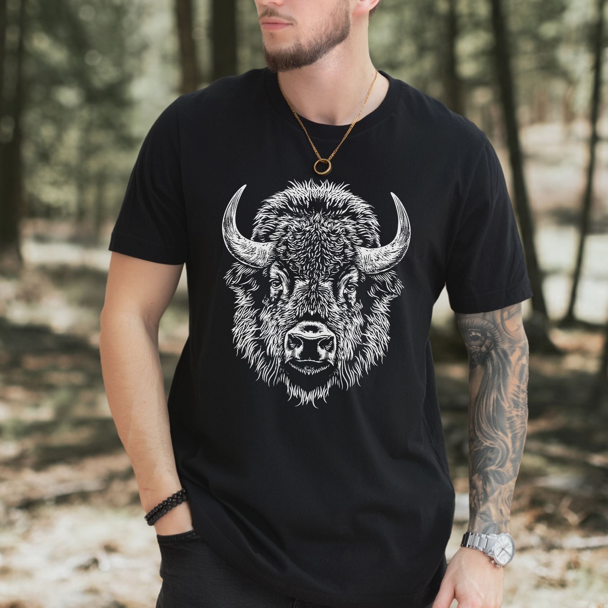 American Bison Portrait T-Shirt – Wildlife Animal Tee