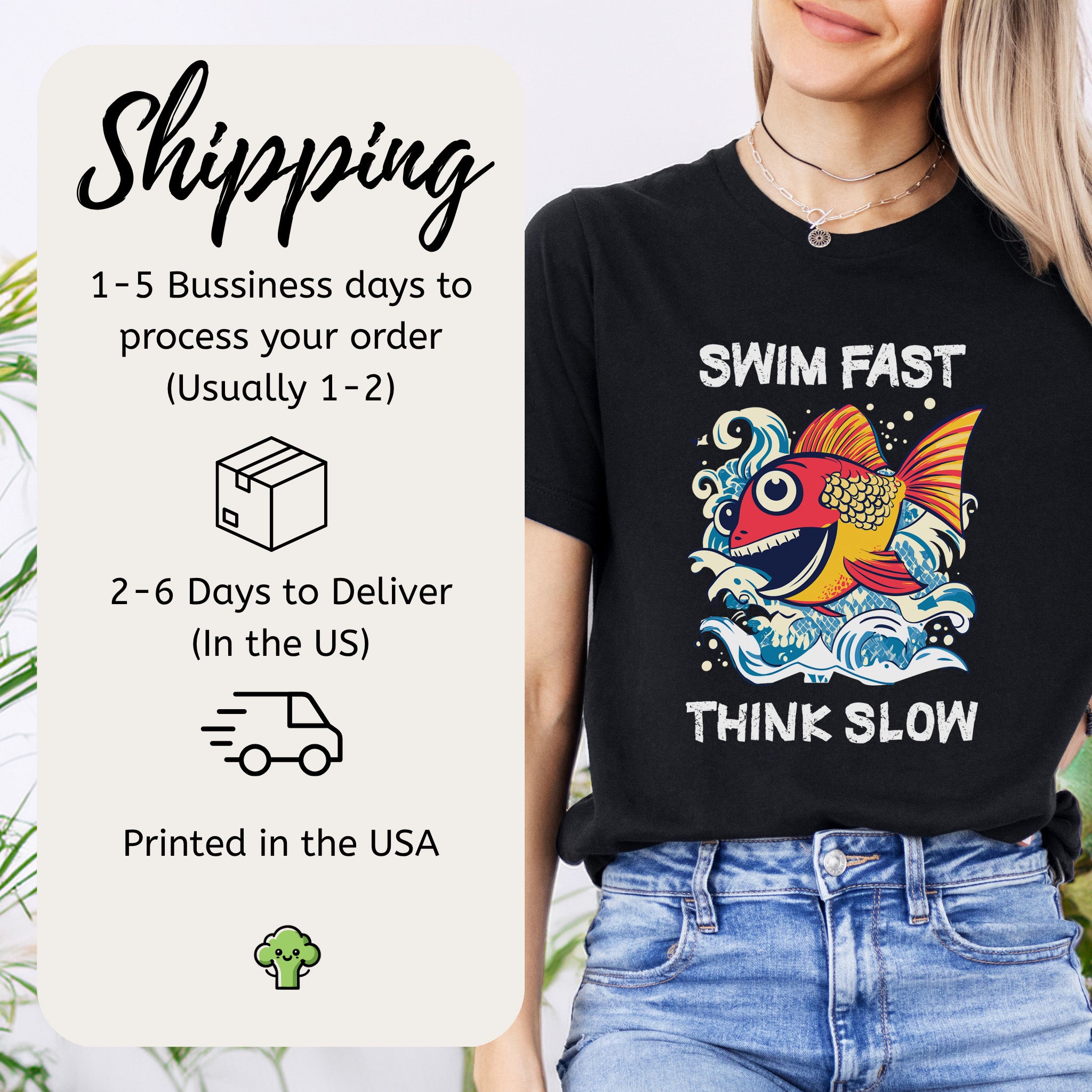 Swim Fast, Think Slow: Funny Fish T-Shirt