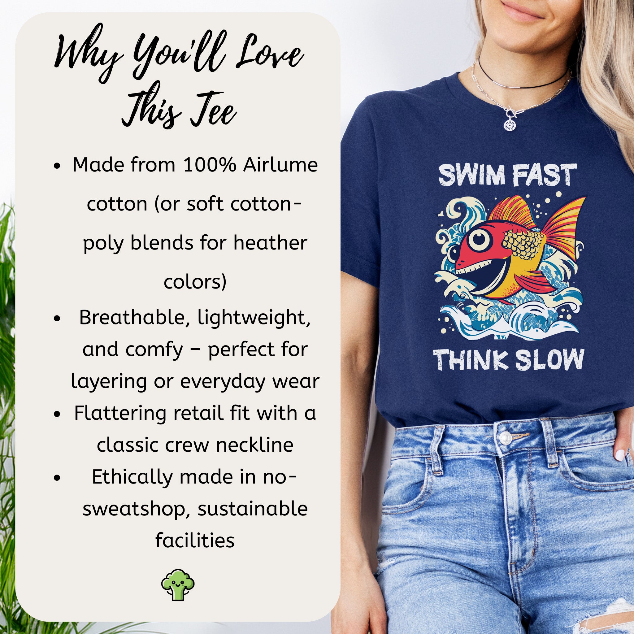 Swim Fast, Think Slow: Funny Fish T-Shirt