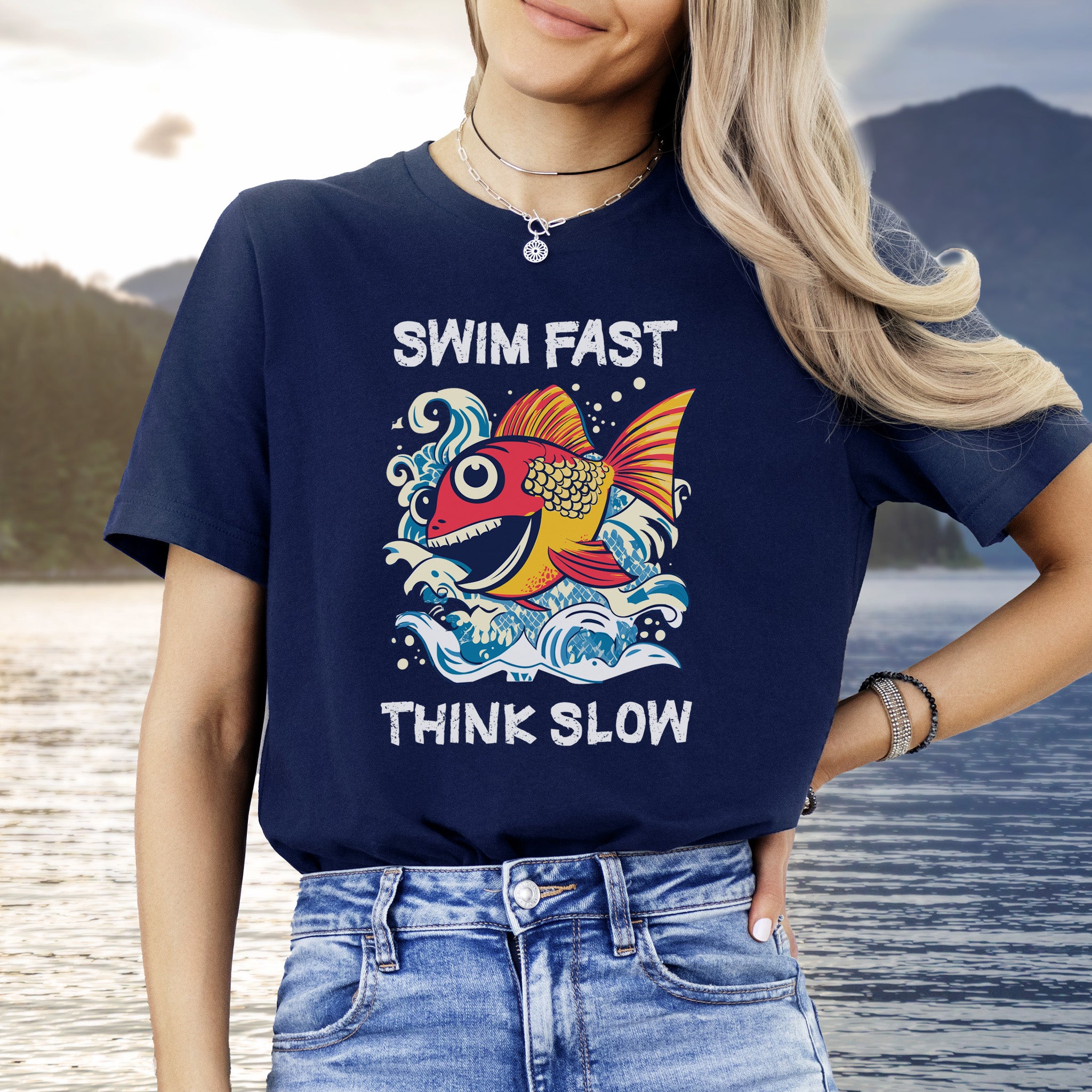Swim Fast, Think Slow: Funny Fish T-Shirt