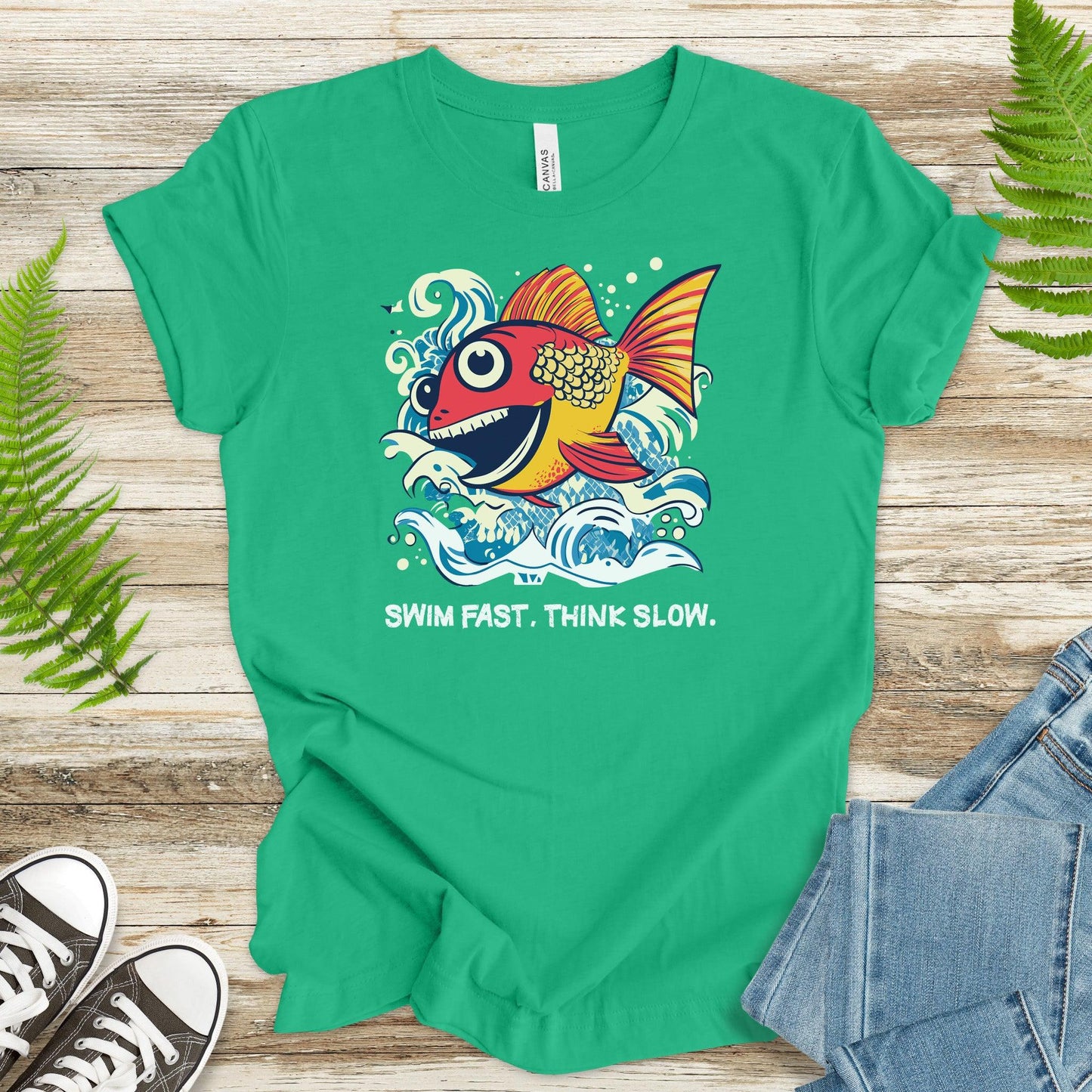 Swim Fast, Think Slow: Funny Fish T-Shirt - TShirtree