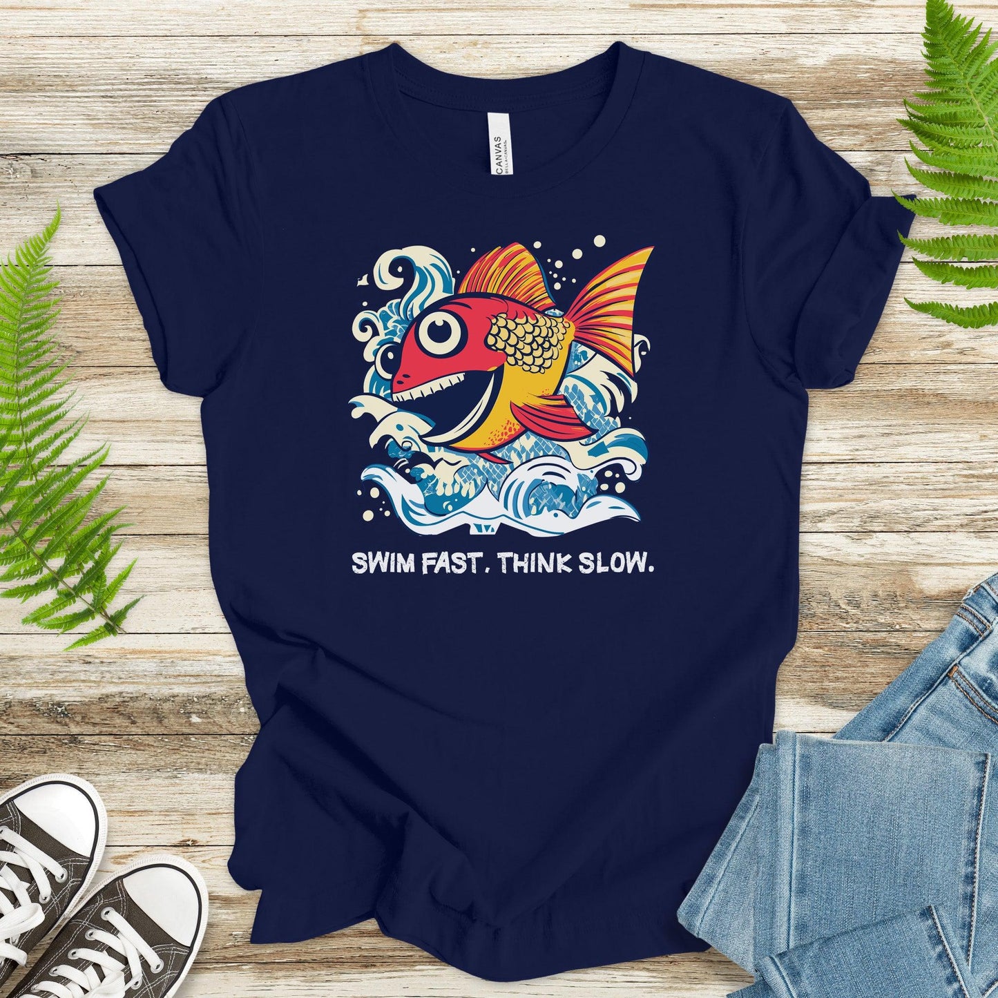 Swim Fast, Think Slow: Funny Fish T-Shirt - TShirtree