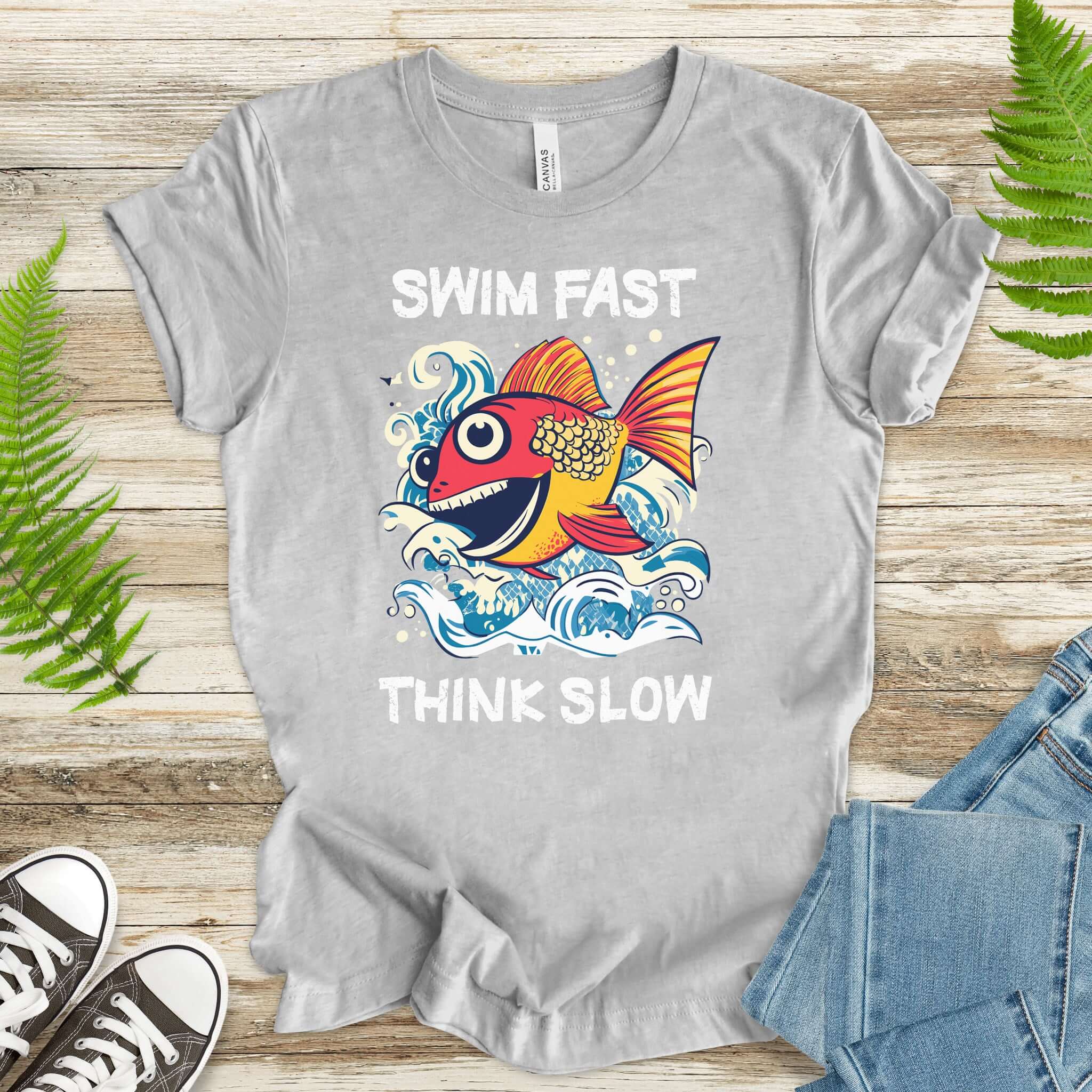 Swim Fast, Think Slow: Funny Fish T-Shirt