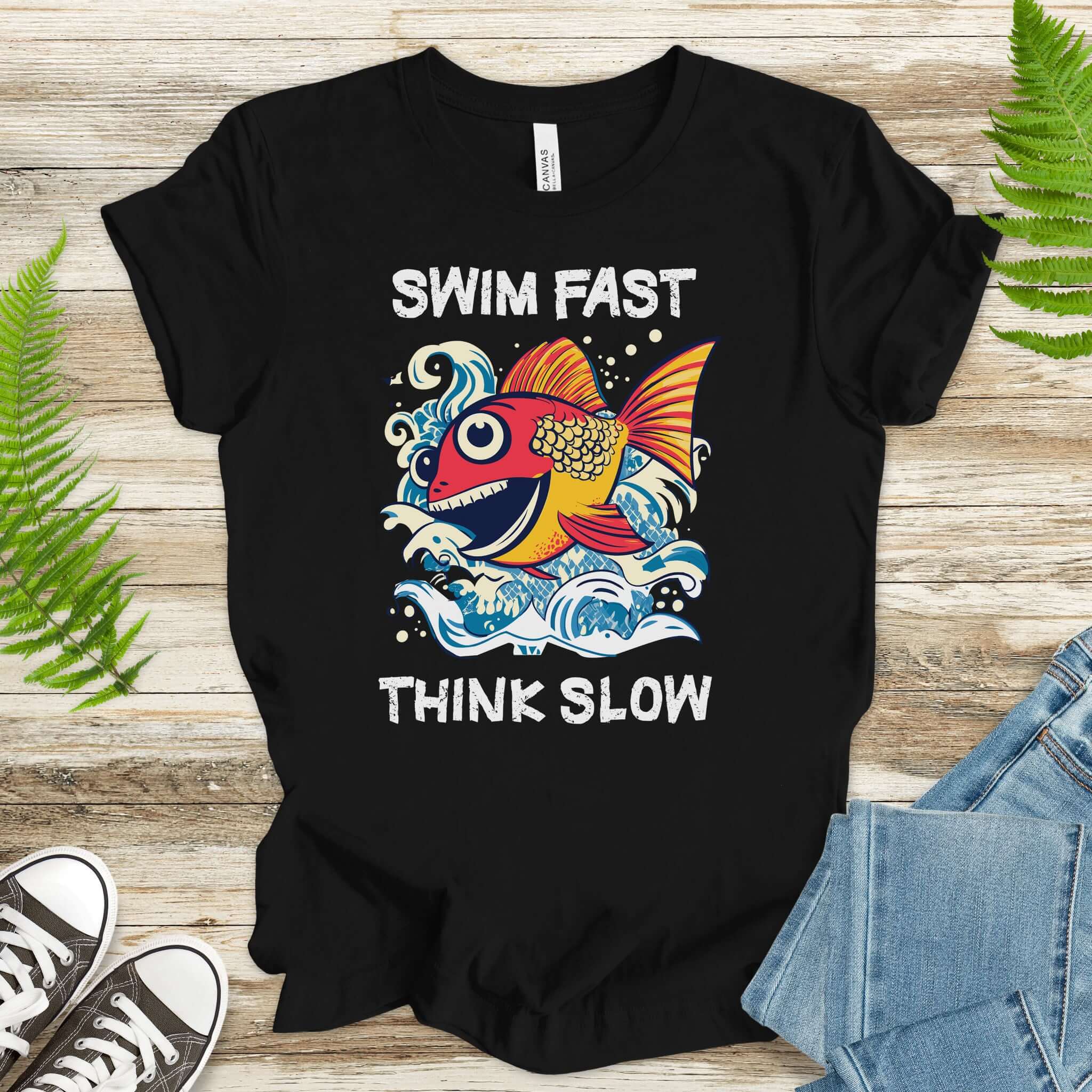 Swim Fast, Think Slow: Funny Fish T-Shirt