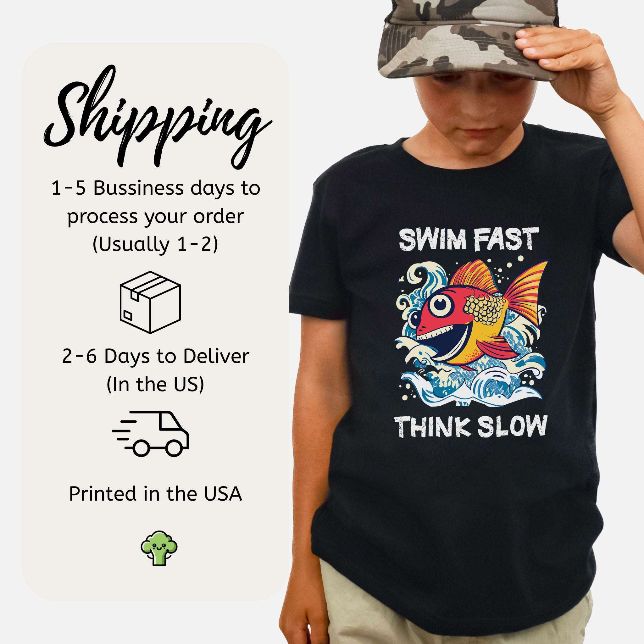 Swim Fast, Think Slow – Funny Fish Logic Youth Tee