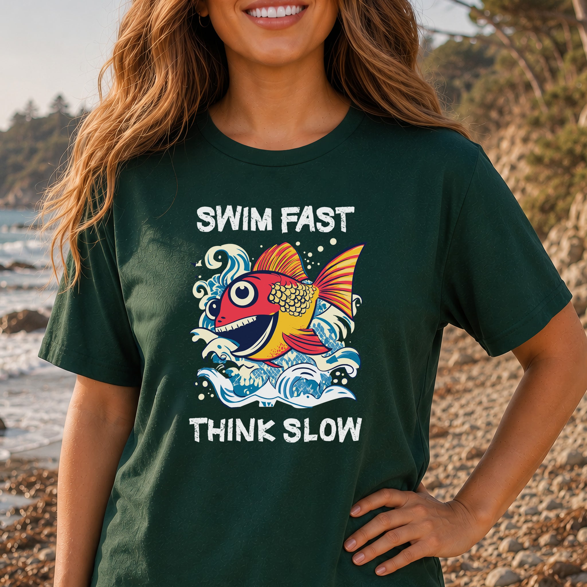 Swim Fast, Think Slow: Funny Fish T-Shirt