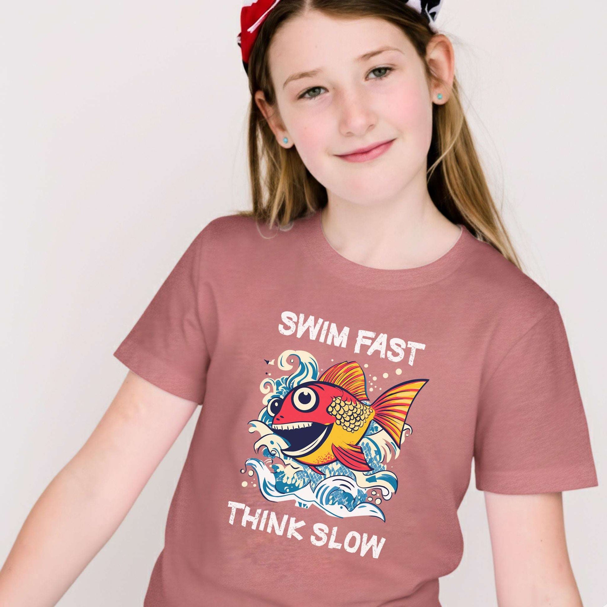 Swim Fast, Think Slow – Funny Fish Logic Youth Tee