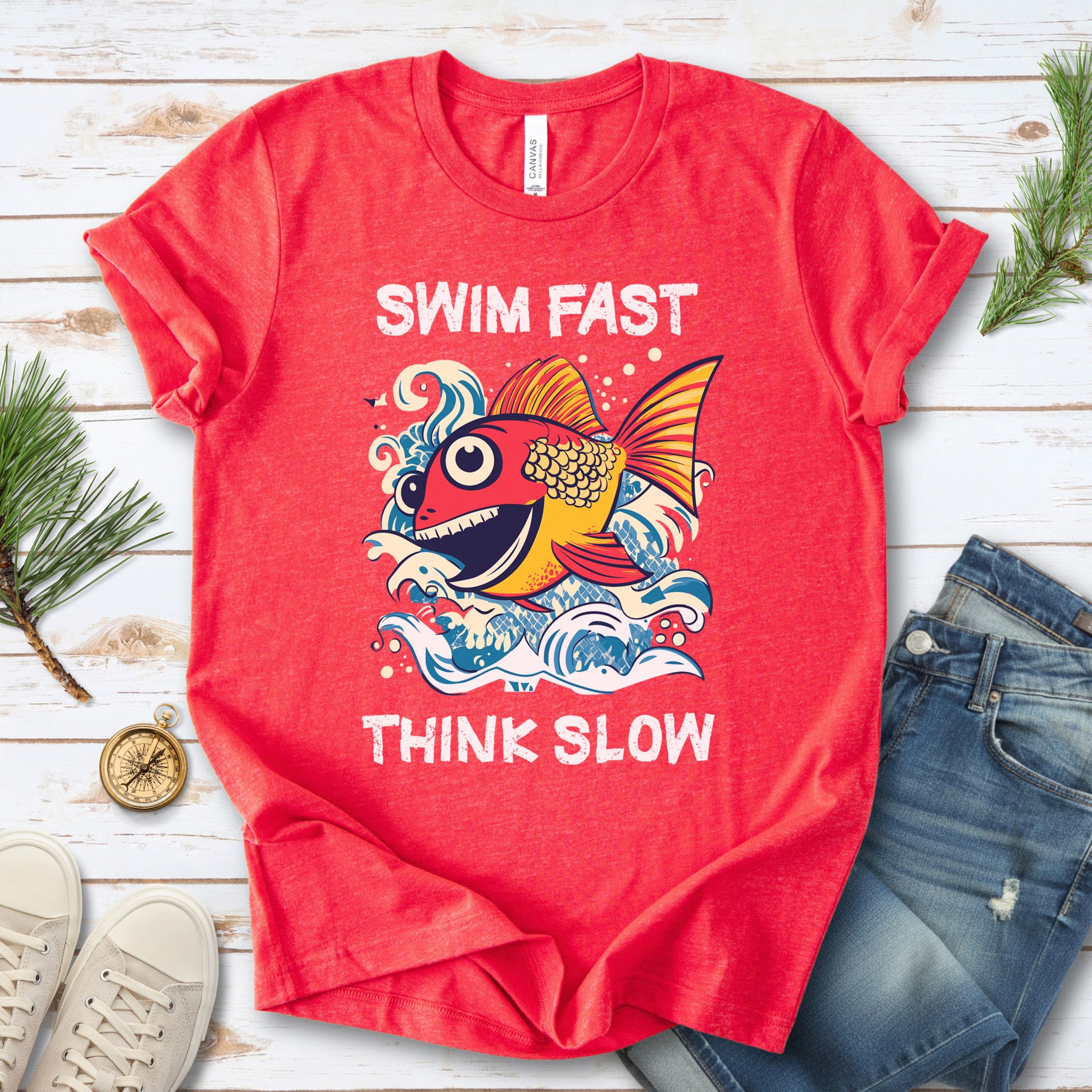 Swim Fast, Think Slow: Funny Fish T-Shirt