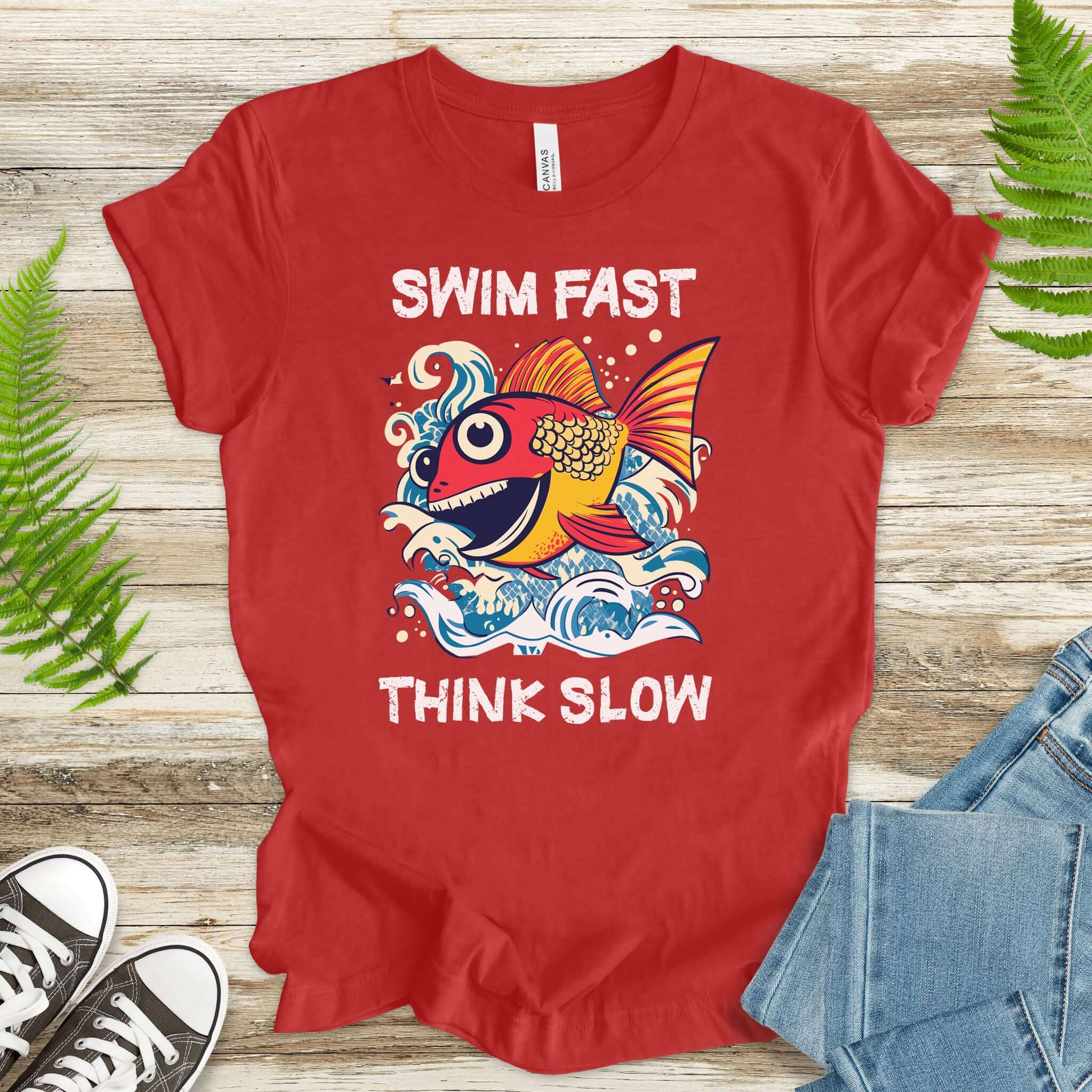Swim Fast, Think Slow: Funny Fish T-Shirt