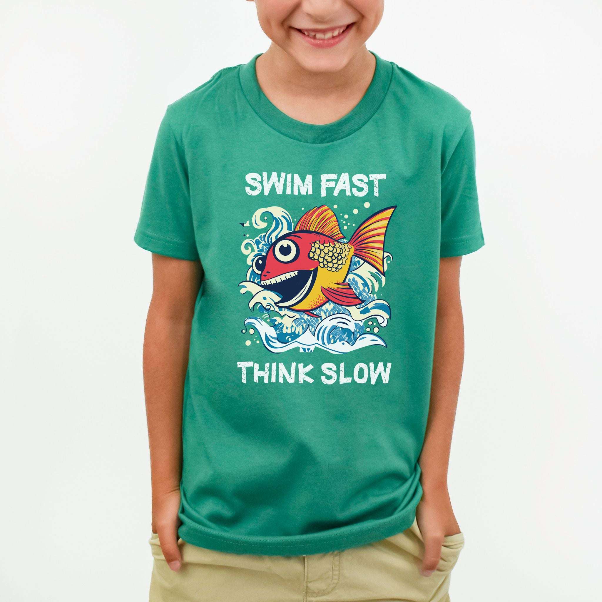 Swim Fast, Think Slow – Funny Fish Logic Youth Tee