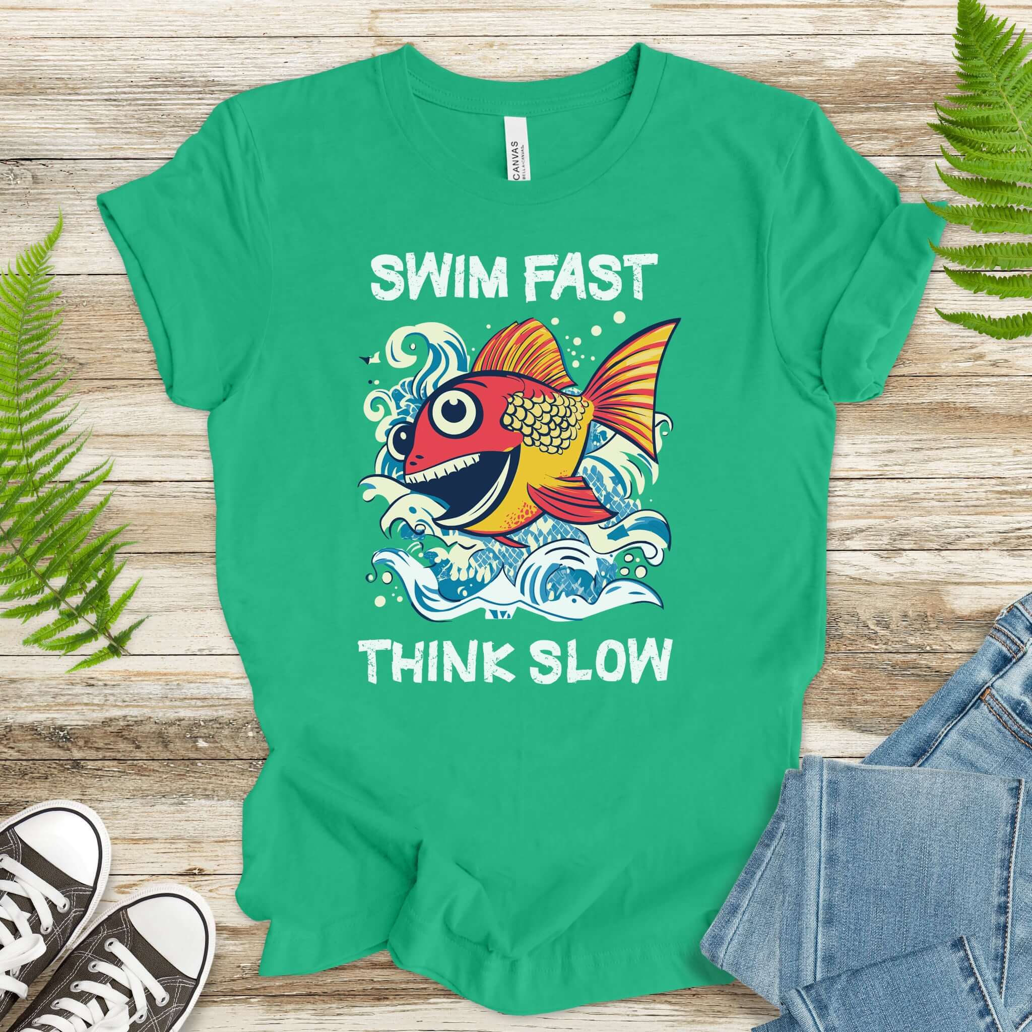 Swim Fast, Think Slow: Funny Fish T-Shirt