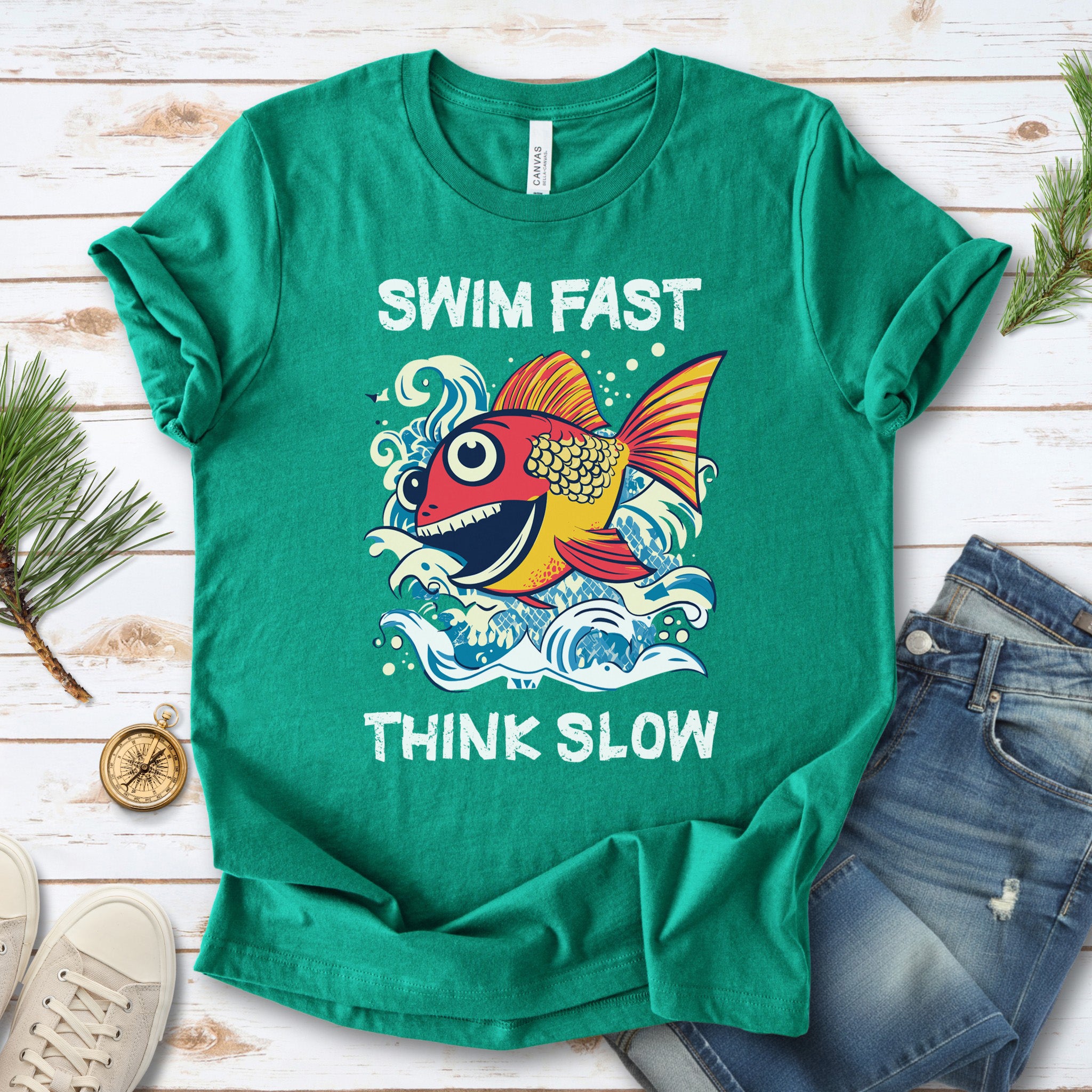Swim Fast, Think Slow: Funny Fish T-Shirt