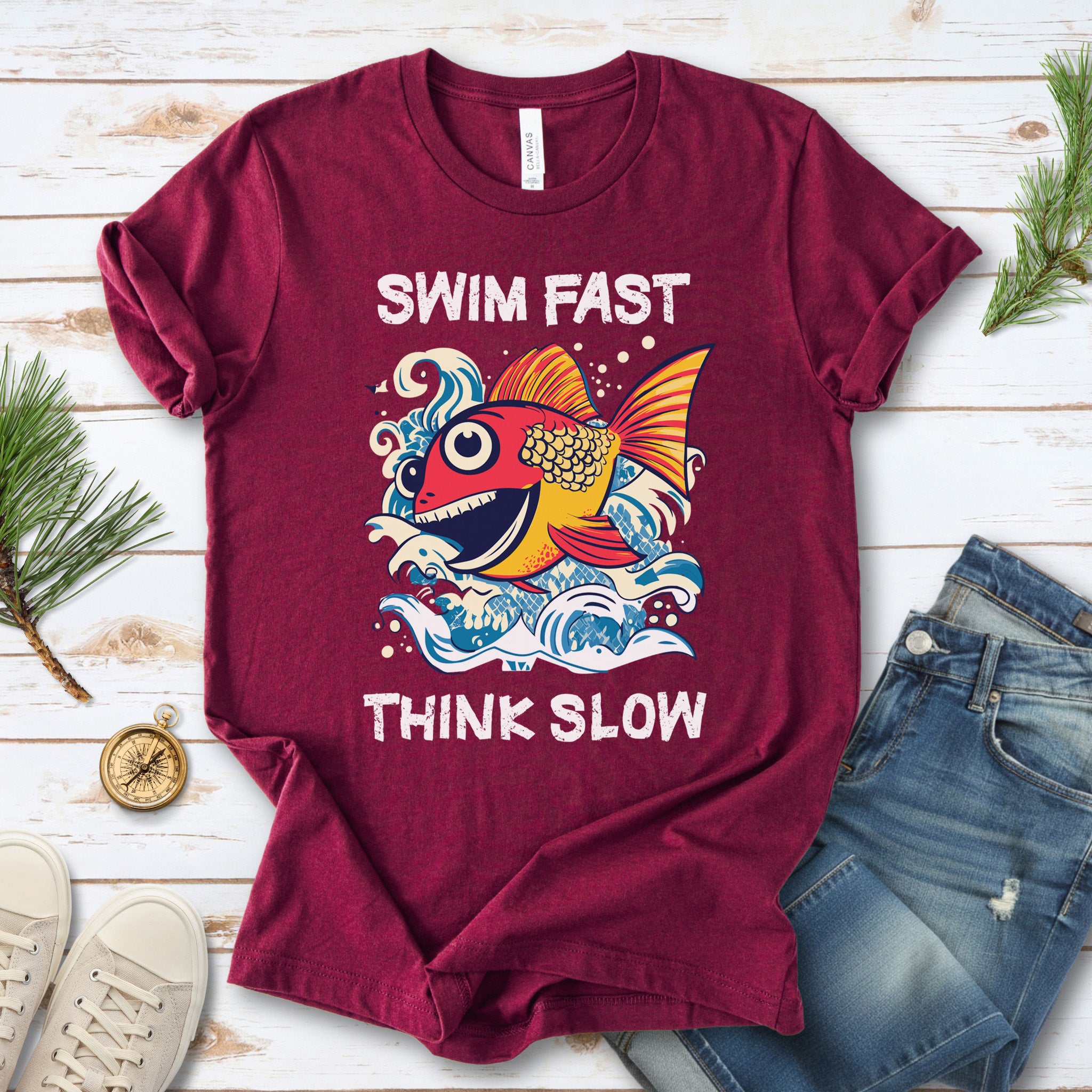 Swim Fast, Think Slow: Funny Fish T-Shirt