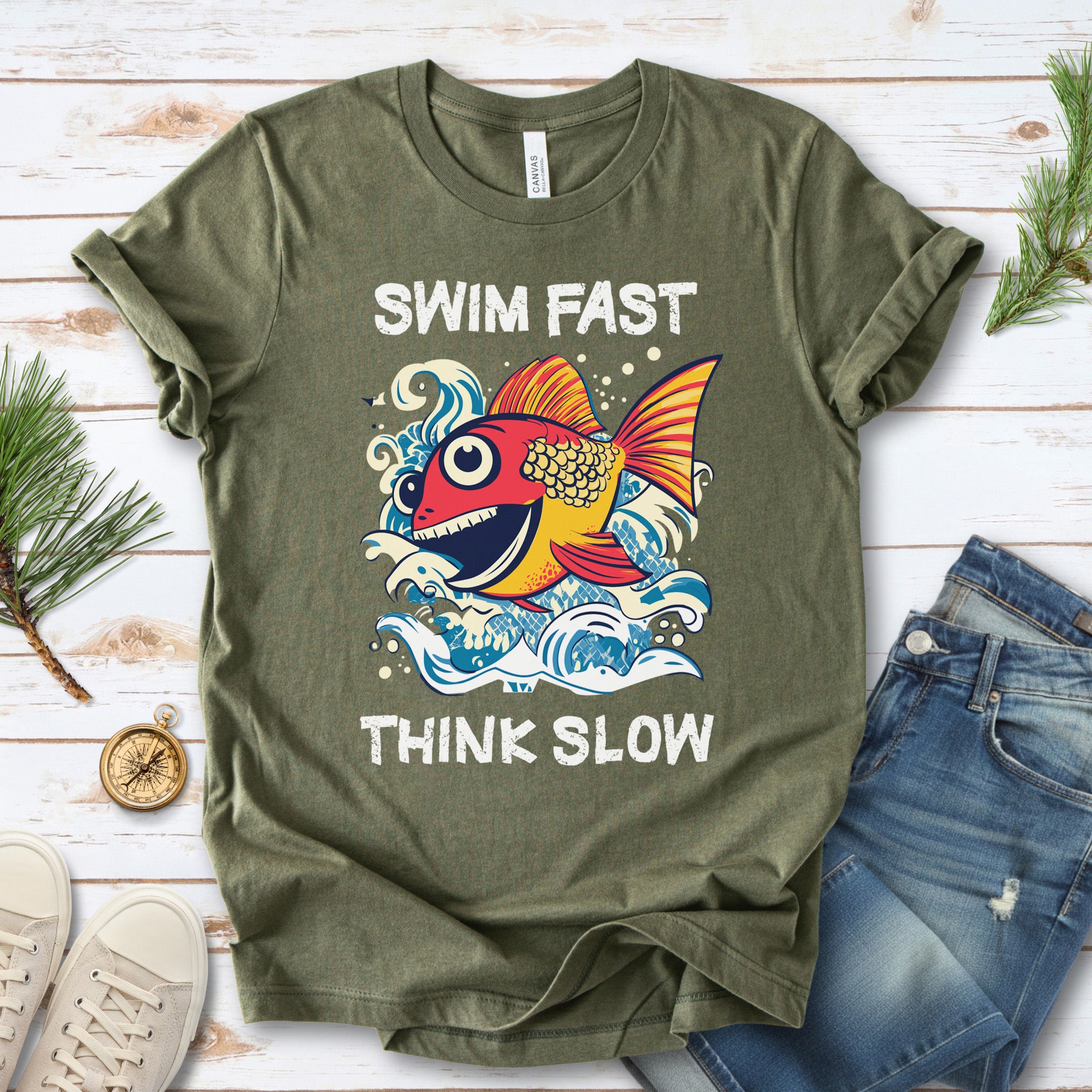 Swim Fast, Think Slow: Funny Fish T-Shirt