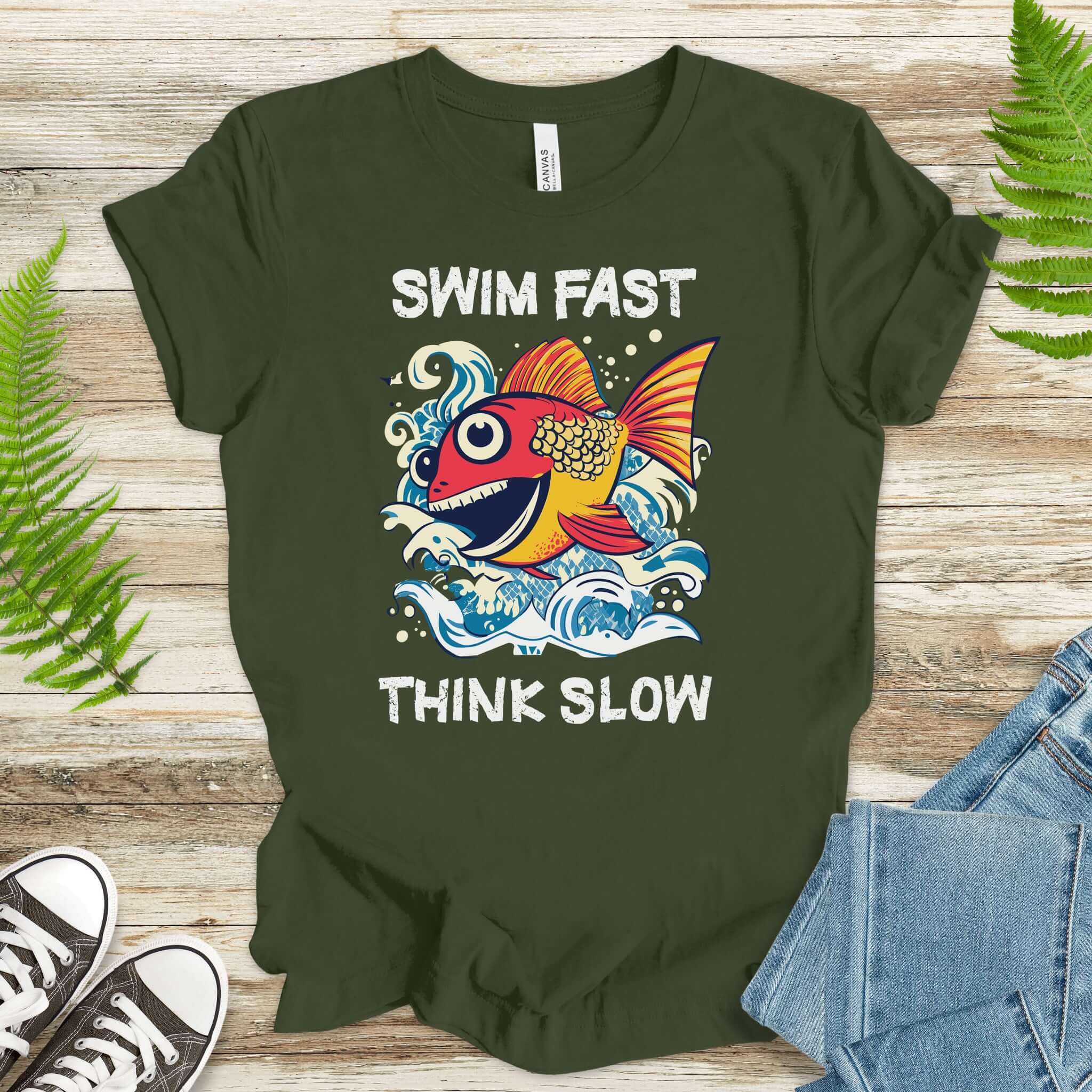 Swim Fast, Think Slow: Funny Fish T-Shirt