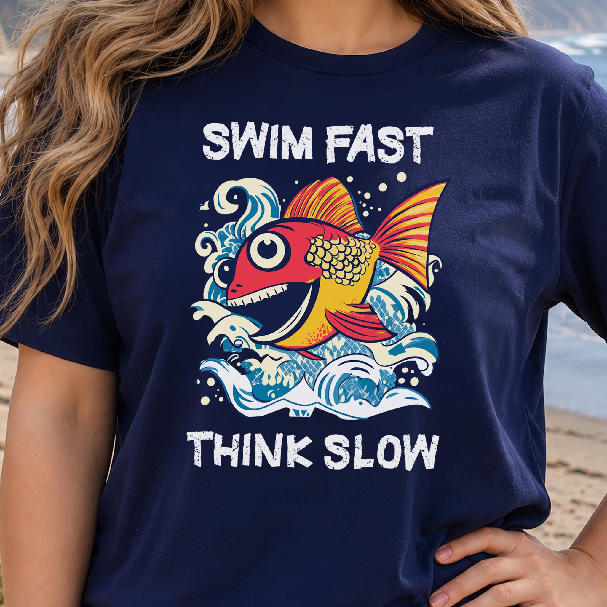 Swim Fast, Think Slow: Funny Fish T-Shirt
