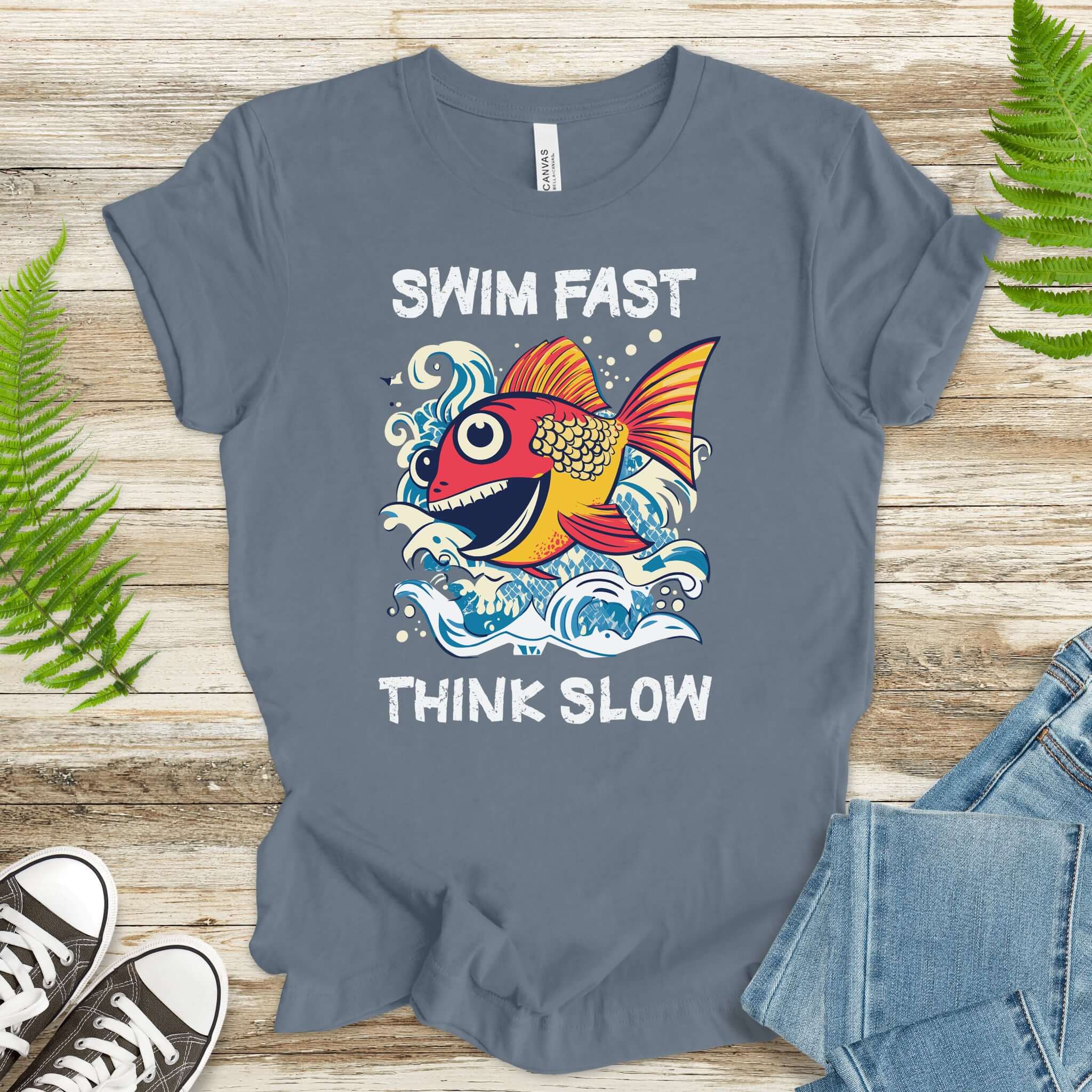 Swim Fast, Think Slow: Funny Fish T-Shirt