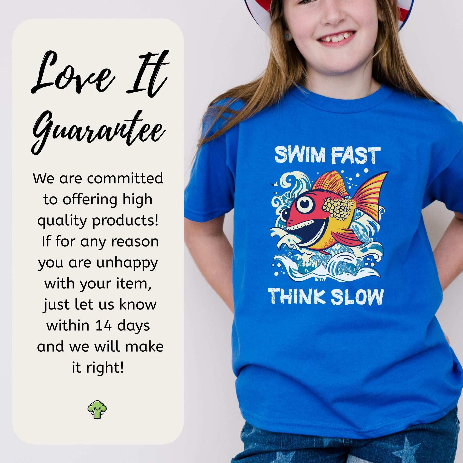 Swim Fast, Think Slow – Funny Fish Logic Youth Tee
