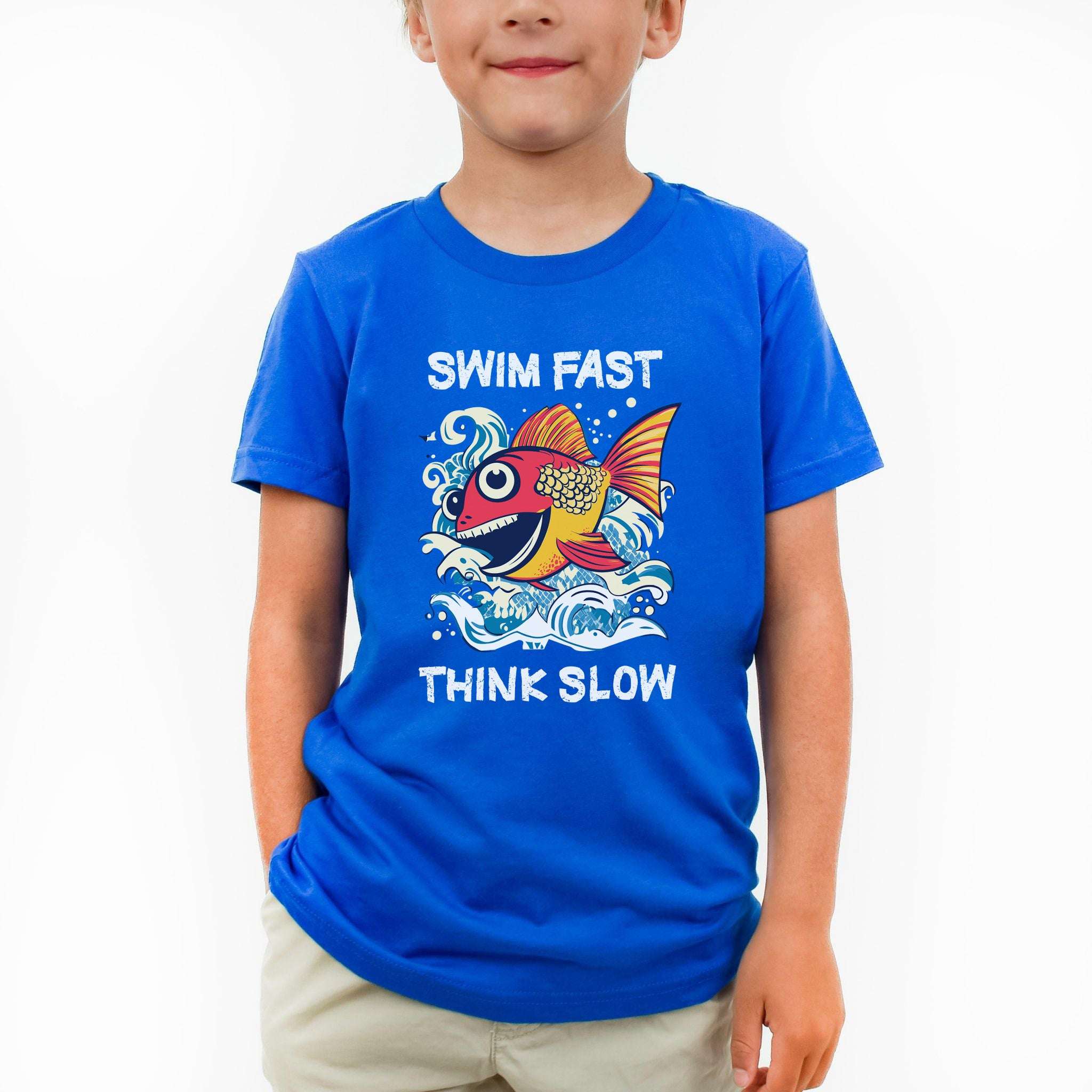 Swim Fast, Think Slow – Funny Fish Logic Youth Tee