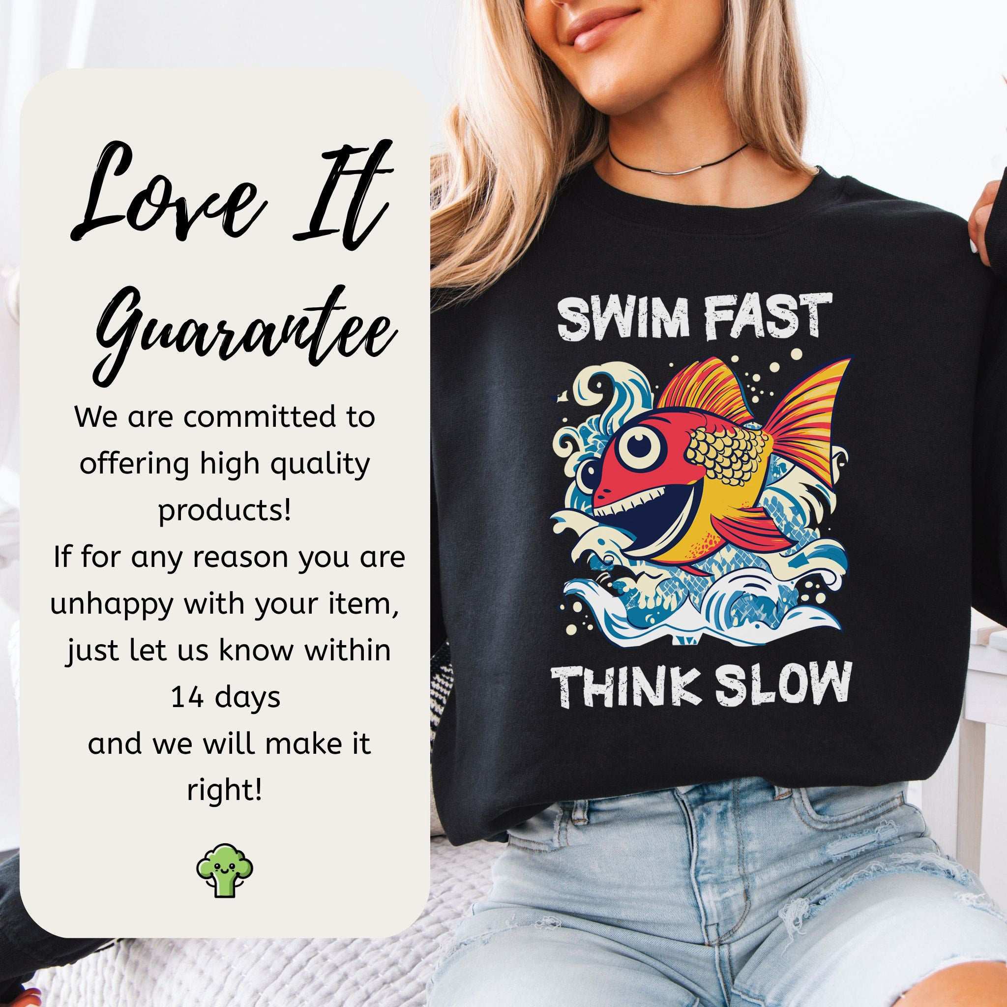 Swim Fast, Think Slow Sweatshirt – Aquatic Humor in Cozy Style