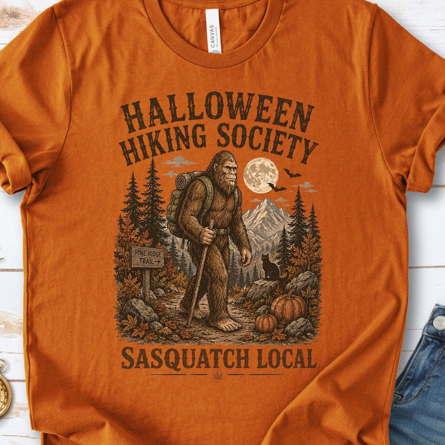 Halloween Hiking Society Sasquatch Local Funny Bigfoot Halloween T-Shirt