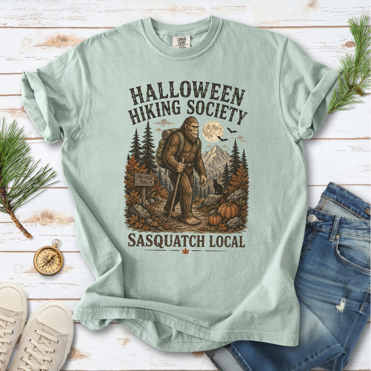 Halloween Hiking Society Sasquatch Local Funny Bigfoot Comfort Colors Shirt