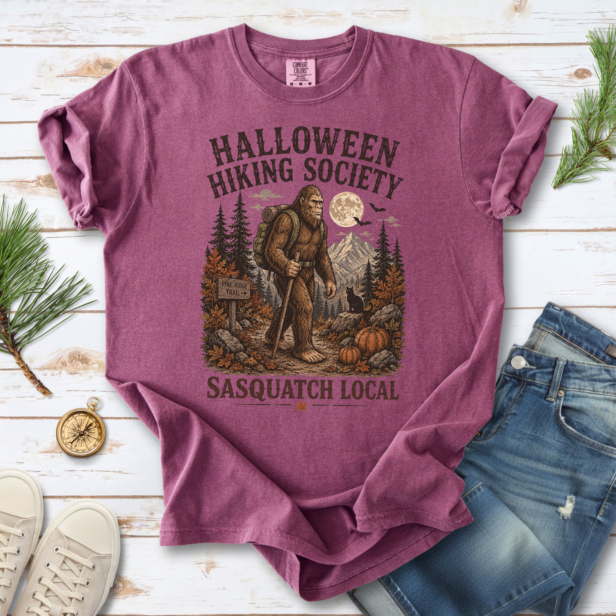 Halloween Hiking Society Sasquatch Local Funny Bigfoot Comfort Colors Shirt
