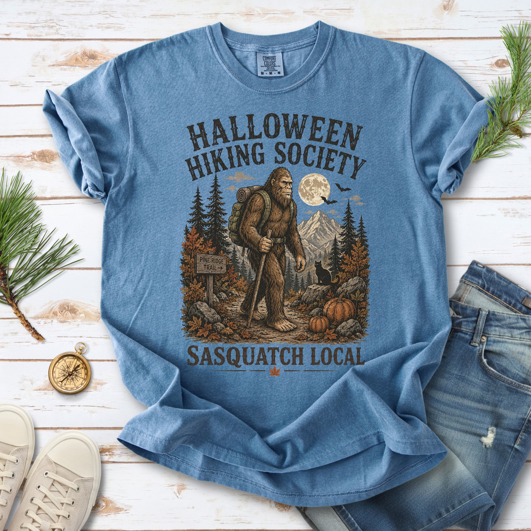 Halloween Hiking Society Sasquatch Local Funny Bigfoot Comfort Colors Shirt