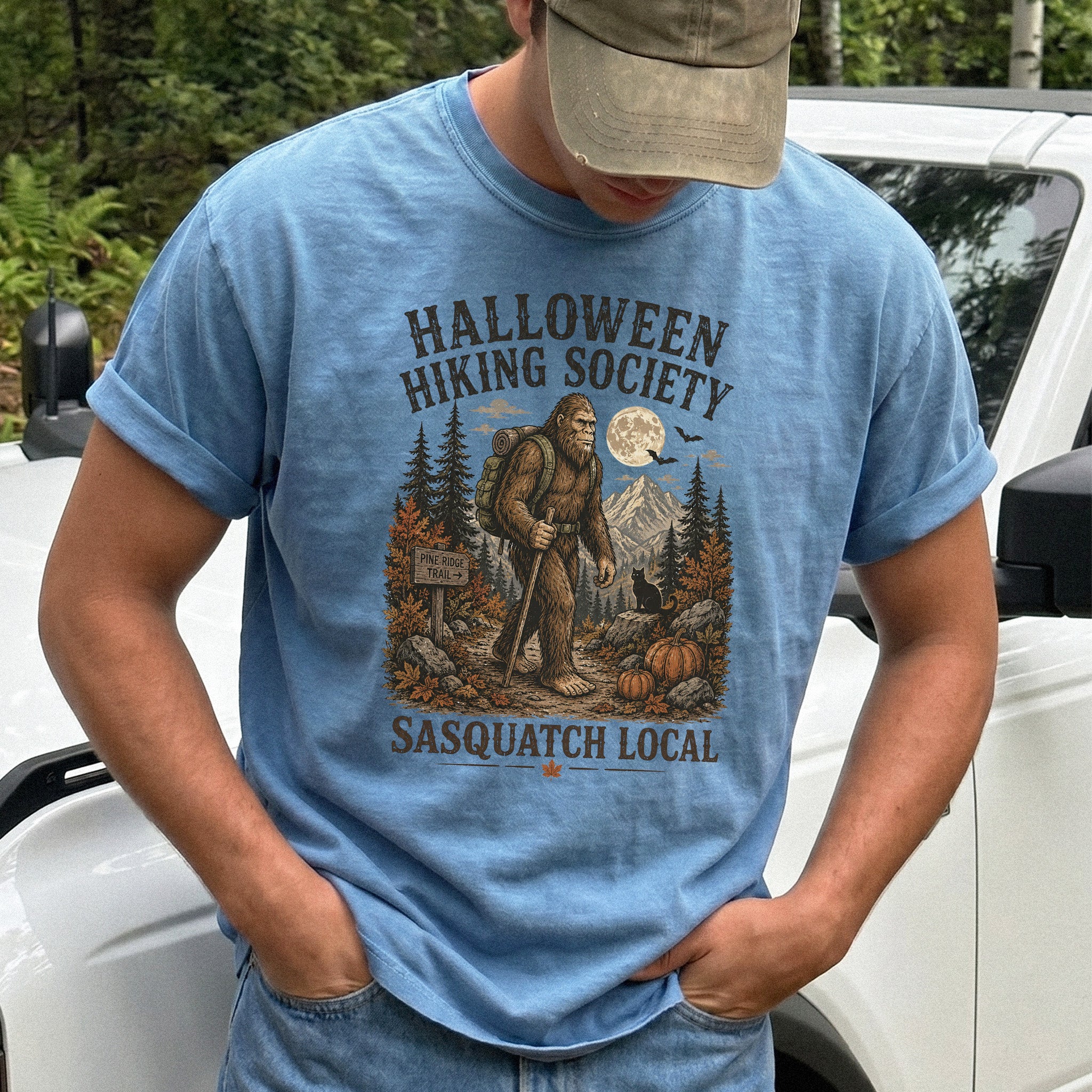 Halloween Hiking Society Sasquatch Local Funny Bigfoot Comfort Colors Shirt