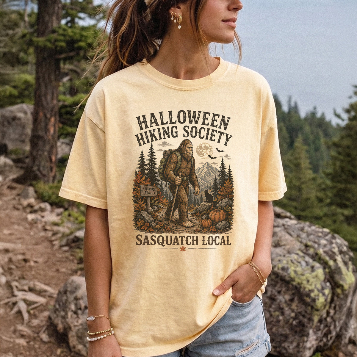 Halloween Hiking Society Sasquatch Local Funny Bigfoot Comfort Colors Shirt