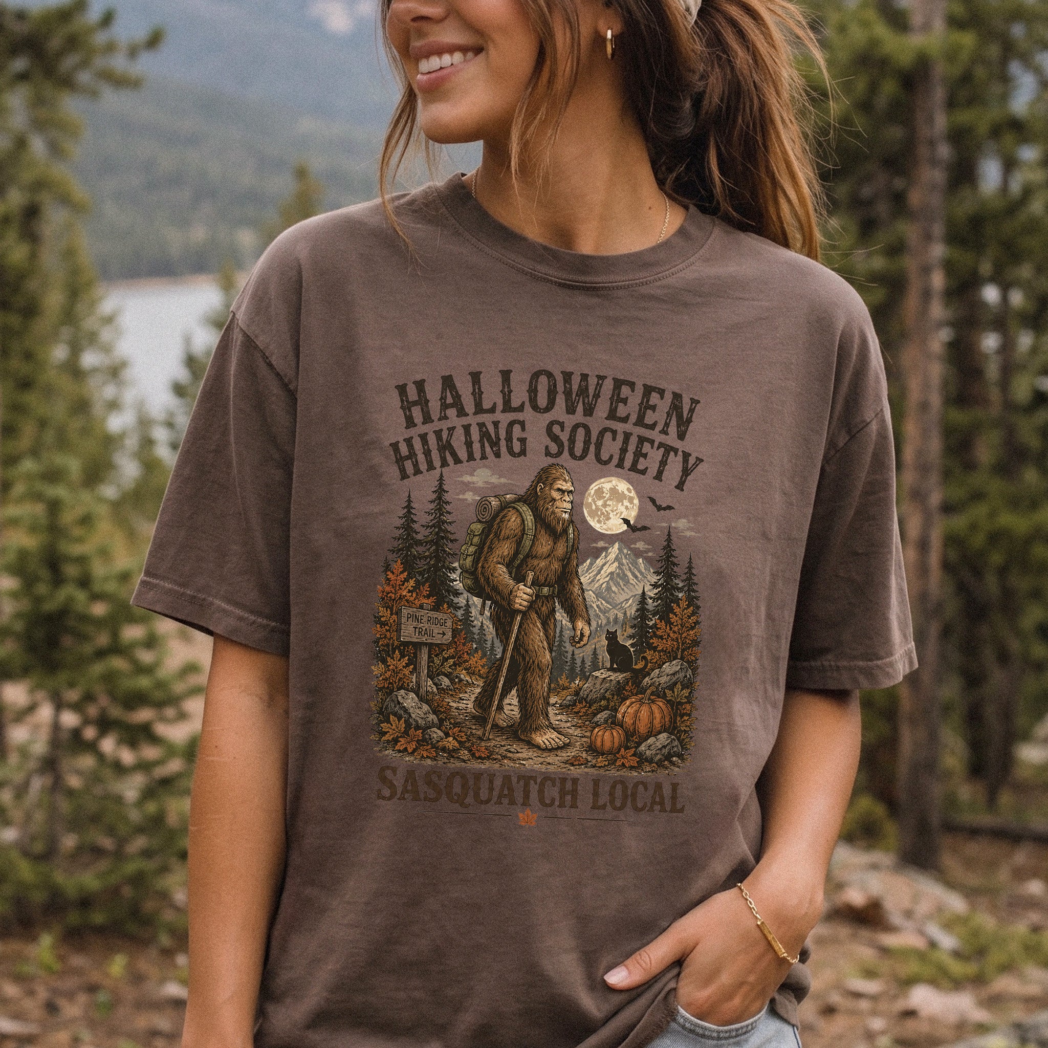 Halloween Hiking Society Sasquatch Local Funny Bigfoot Comfort Colors Shirt