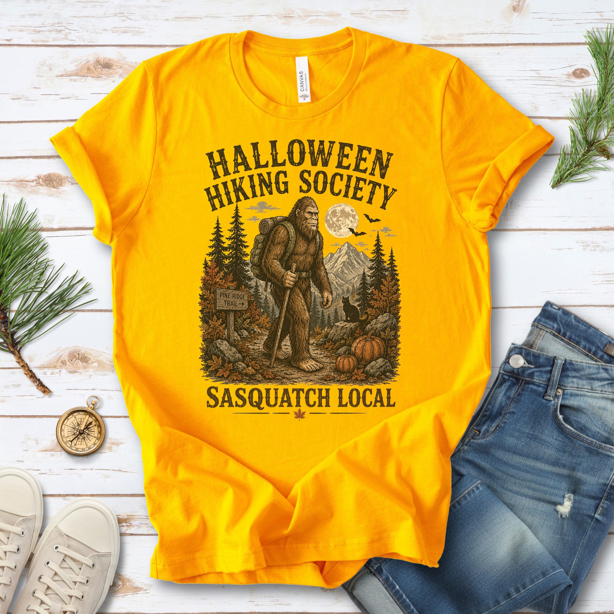Halloween Hiking Society Sasquatch Local Funny Bigfoot Halloween T-Shirt