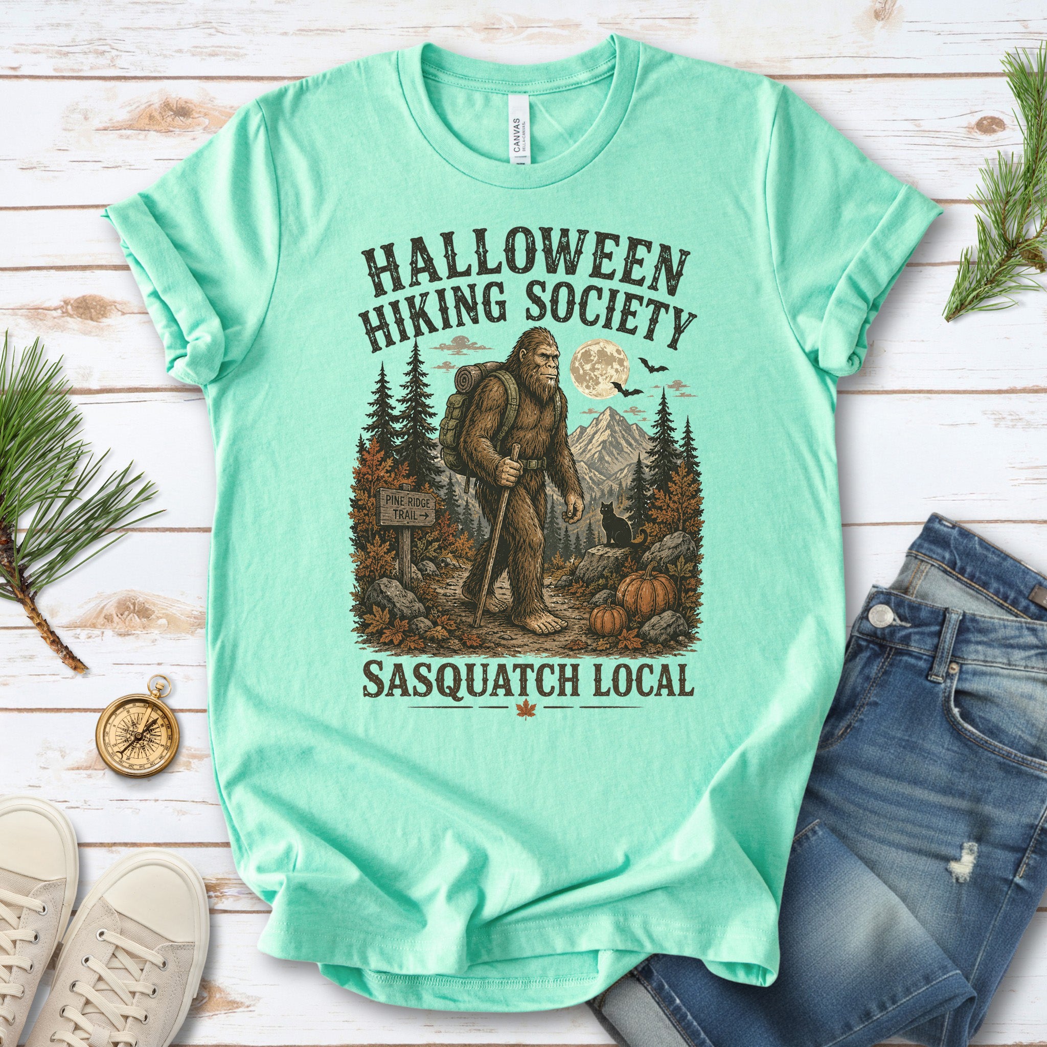 Halloween Hiking Society Sasquatch Local Funny Bigfoot Halloween T-Shirt